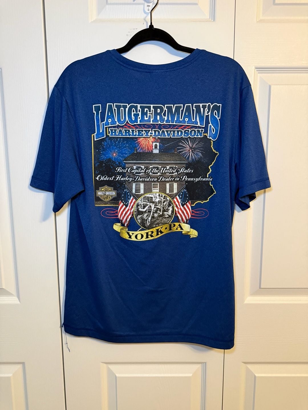 Harley-Davidson Laugerman's York PA Performance T-Shirt Blue Motorcycle Biker 7