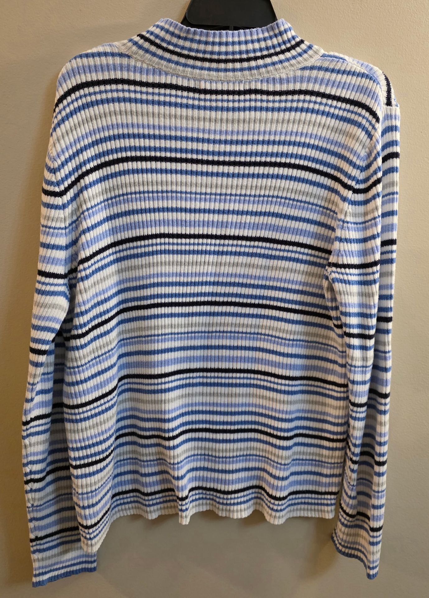 Studio Works Striped Ribbed Turtleneck Sweater Blue White 3