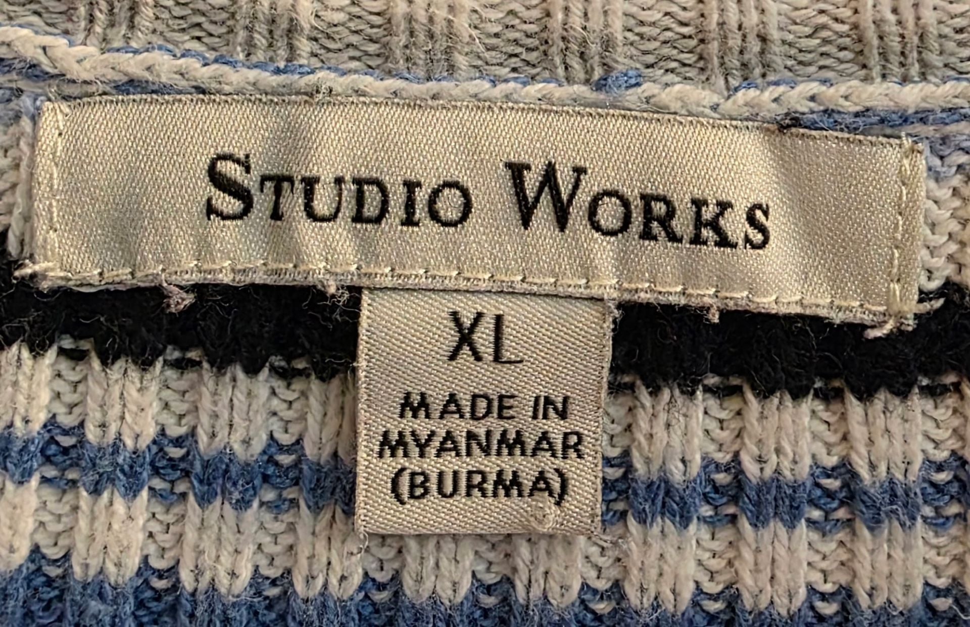 Studio Works Striped Ribbed Turtleneck Sweater Blue White 4