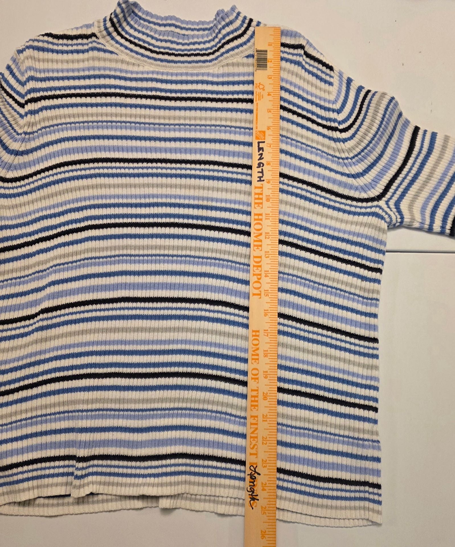 Studio Works Striped Ribbed Turtleneck Sweater Blue White 7