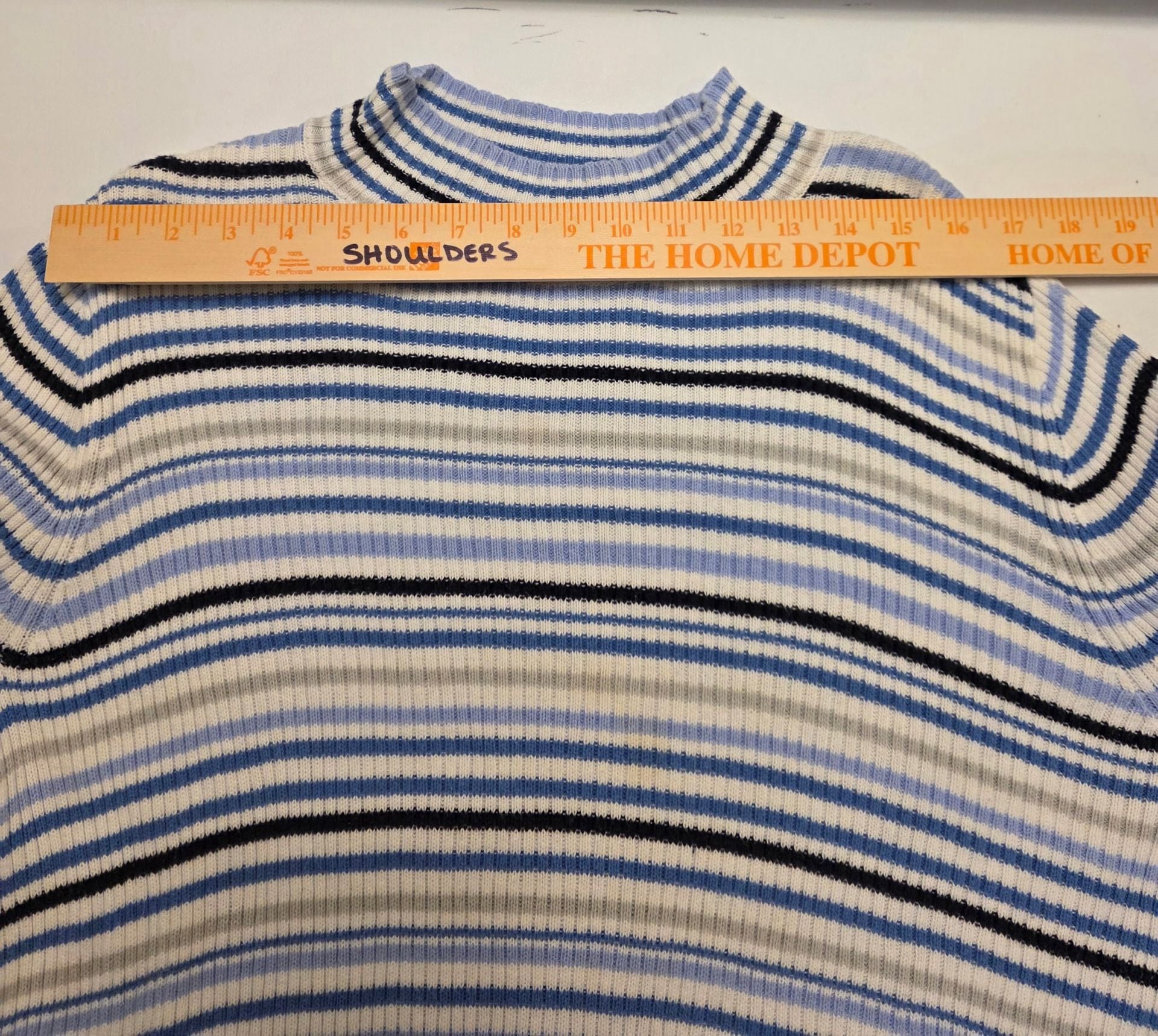 Studio Works Striped Ribbed Turtleneck Sweater Blue White 8