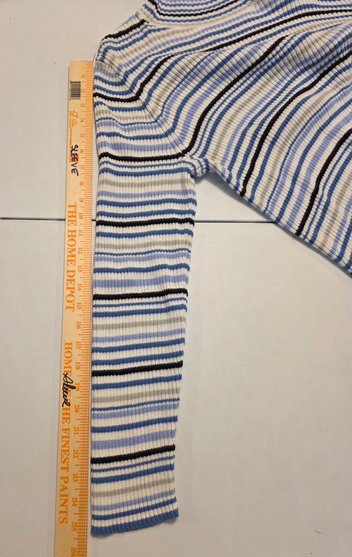 Studio Works Striped Ribbed Turtleneck Sweater Blue White 10