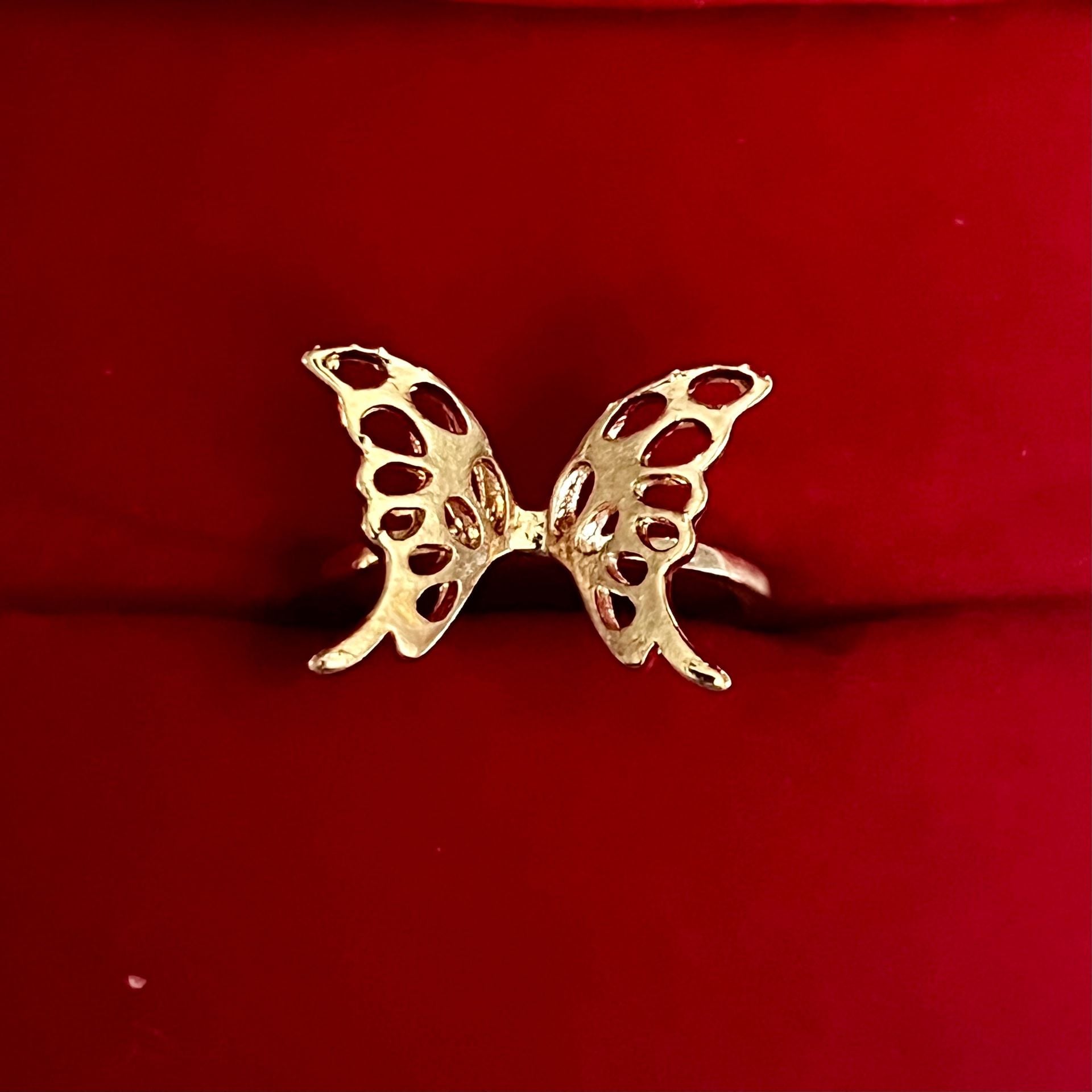 Gold Filigree Butterfly Stainless Steel Ring Size 6 2