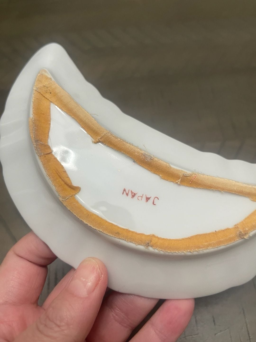 Vintage Japan Bone Dish Crescent Plate Violet Floral Gold Trim 4