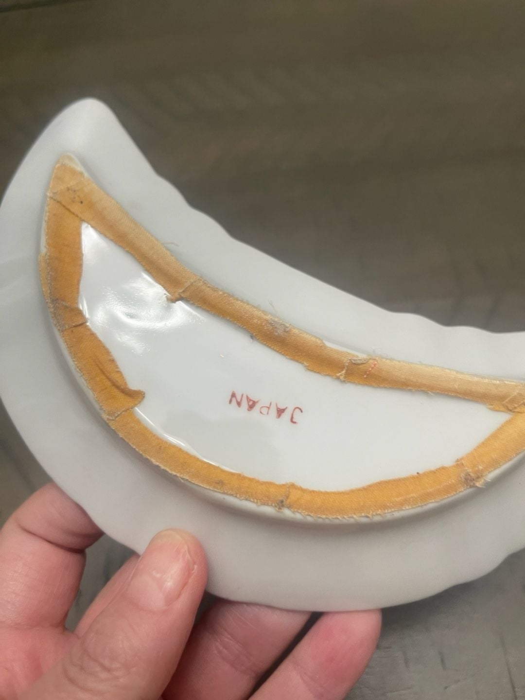 Vintage Japan Bone Dish Crescent Plate Violet Floral Gold Trim 6