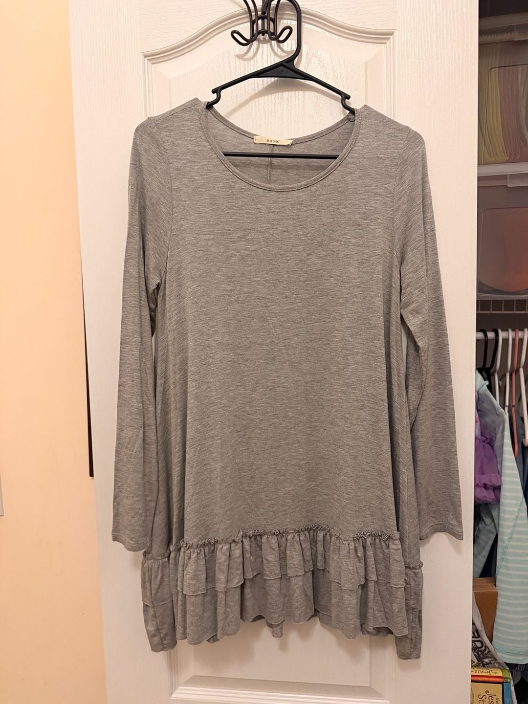Easel Ruffle Hem Tunic Long Sleeve Top Gray 2