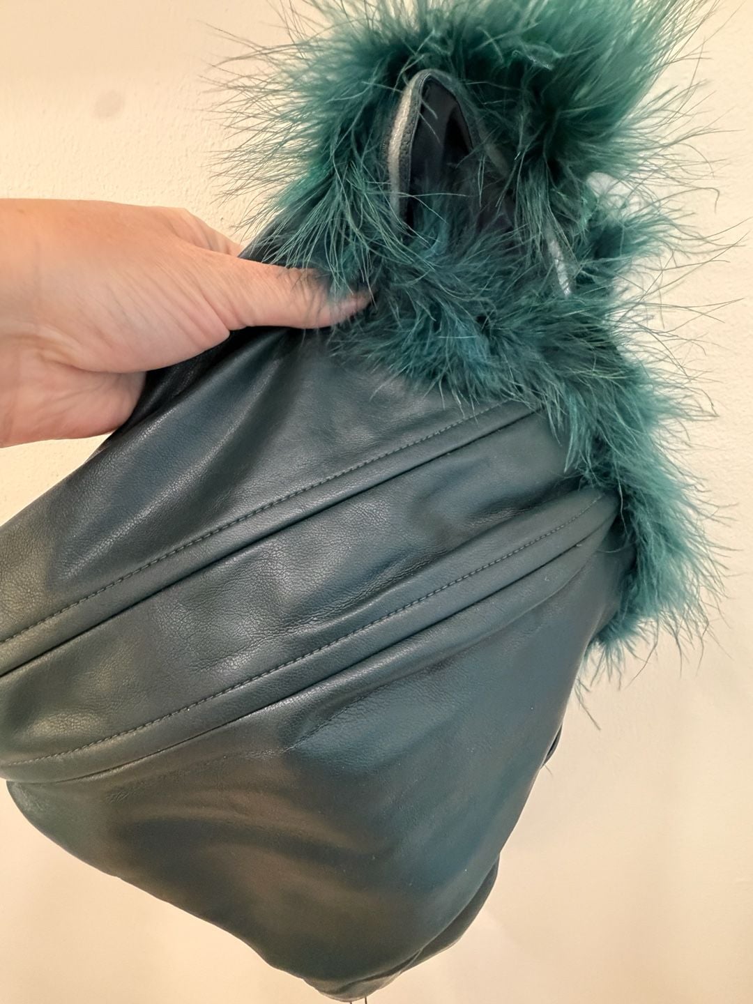 Mustard Seed Faux Leather Corset Top With Feather Trim Green Medium 8