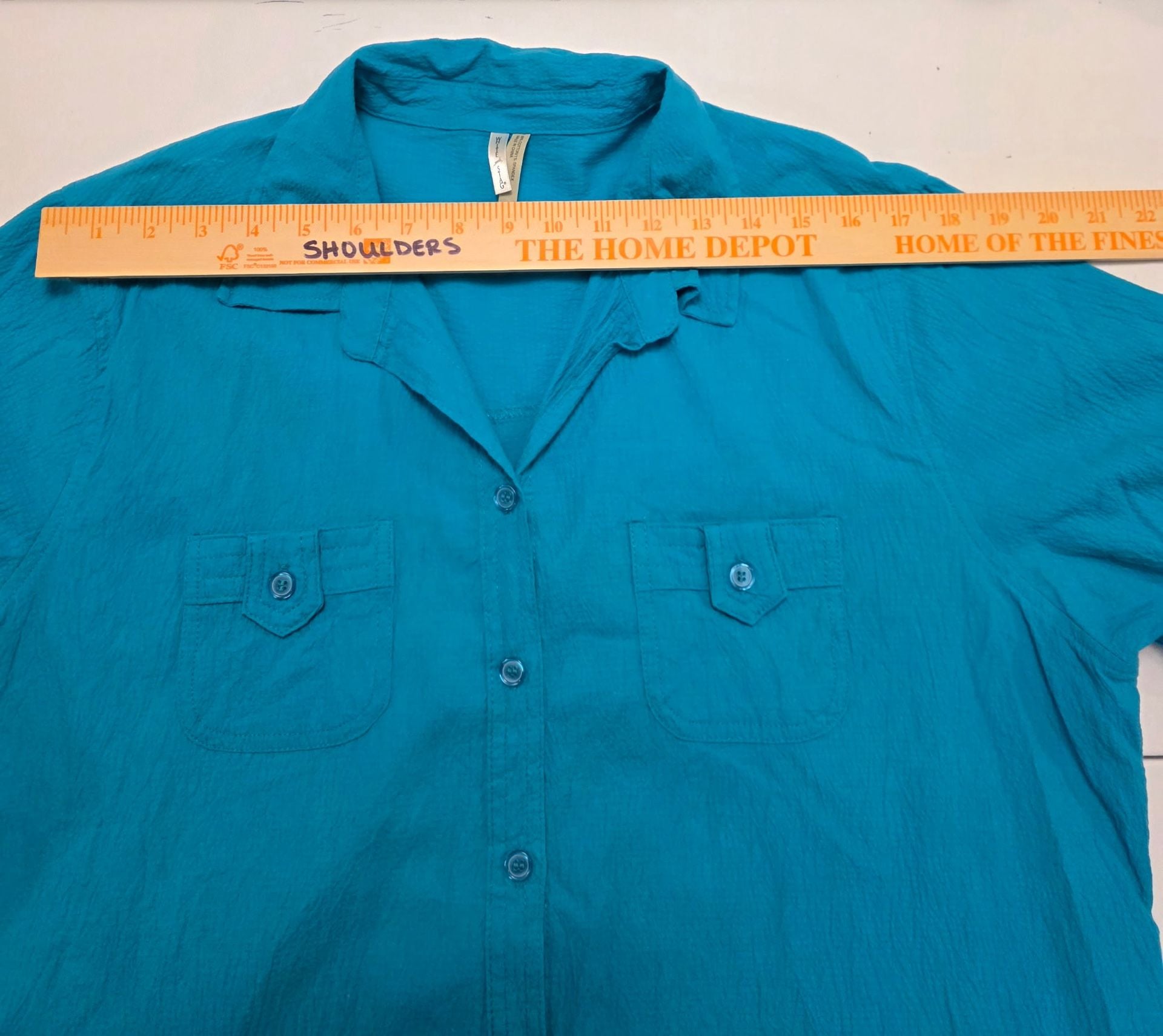 Woman Within Cotton Gauze Bigshirt Size XL/XG Blue Roll-Tab Sleeves 7