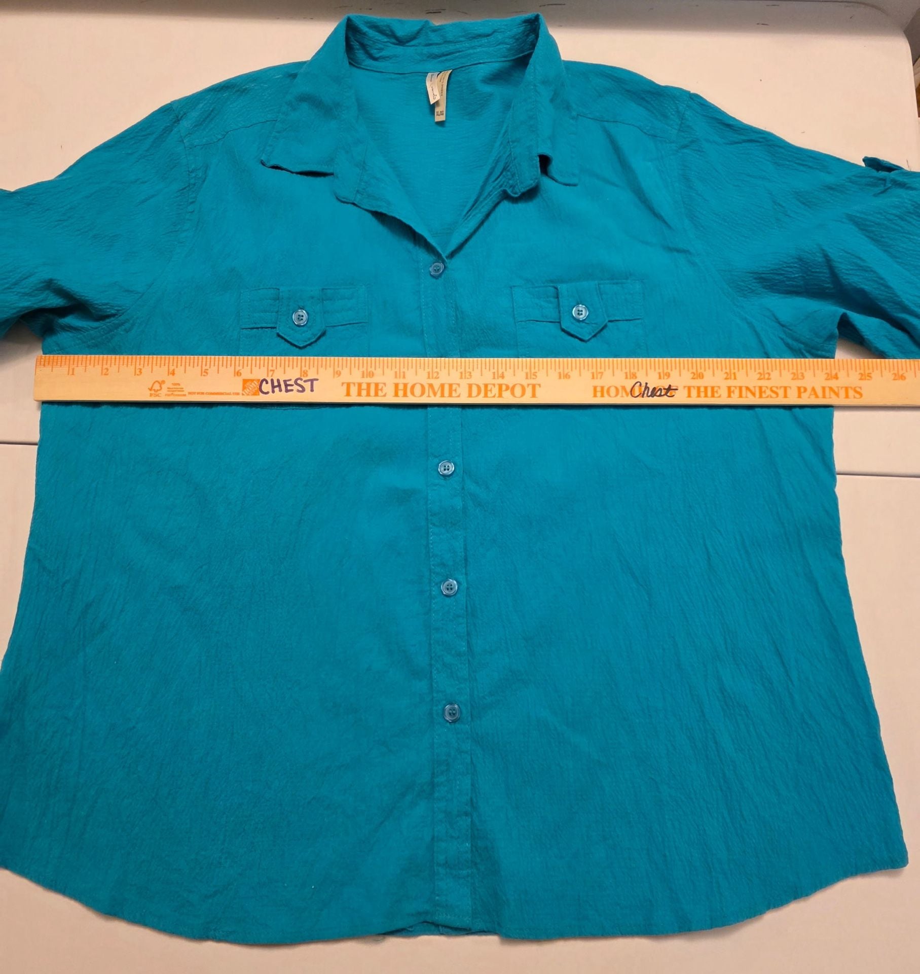 Woman Within Cotton Gauze Bigshirt Size XL/XG Blue Roll-Tab Sleeves 8