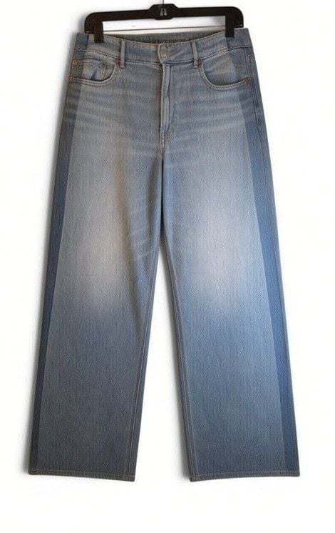 American Eagle Wide Leg Jeans Size 8 Ombre Panel Denim 2