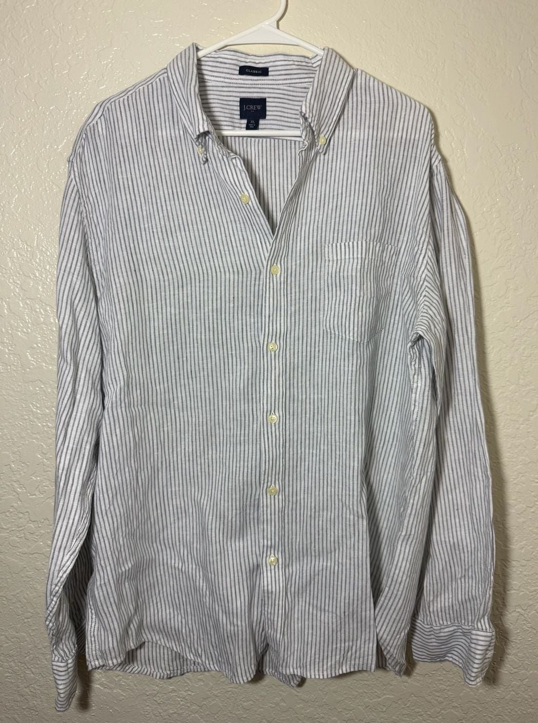 J.Crew Classic Long Sleeve Button Down Shirt Size XL White Gray Striped Linen 2
