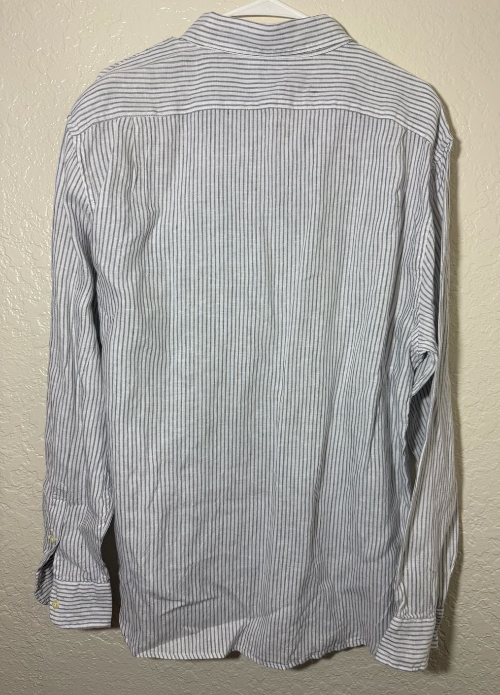 J.Crew Classic Long Sleeve Button Down Shirt Size XL White Gray Striped Linen 6