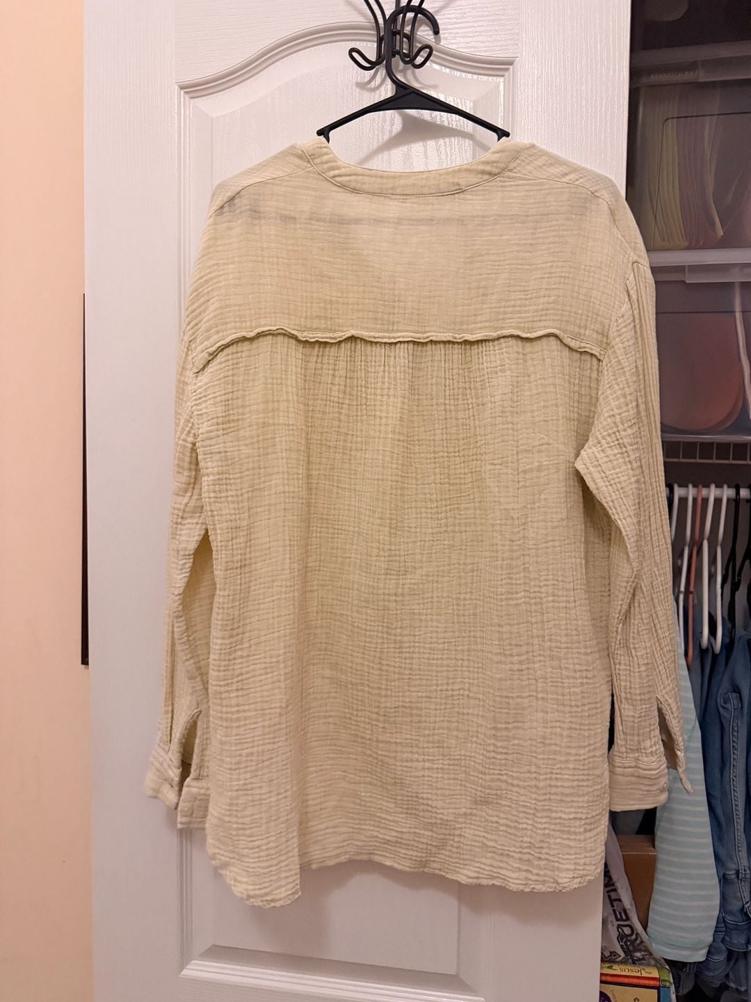 Unbranded Double Gauze Long Sleeve V-Neck Tunic Shirt Size S Yellow 4