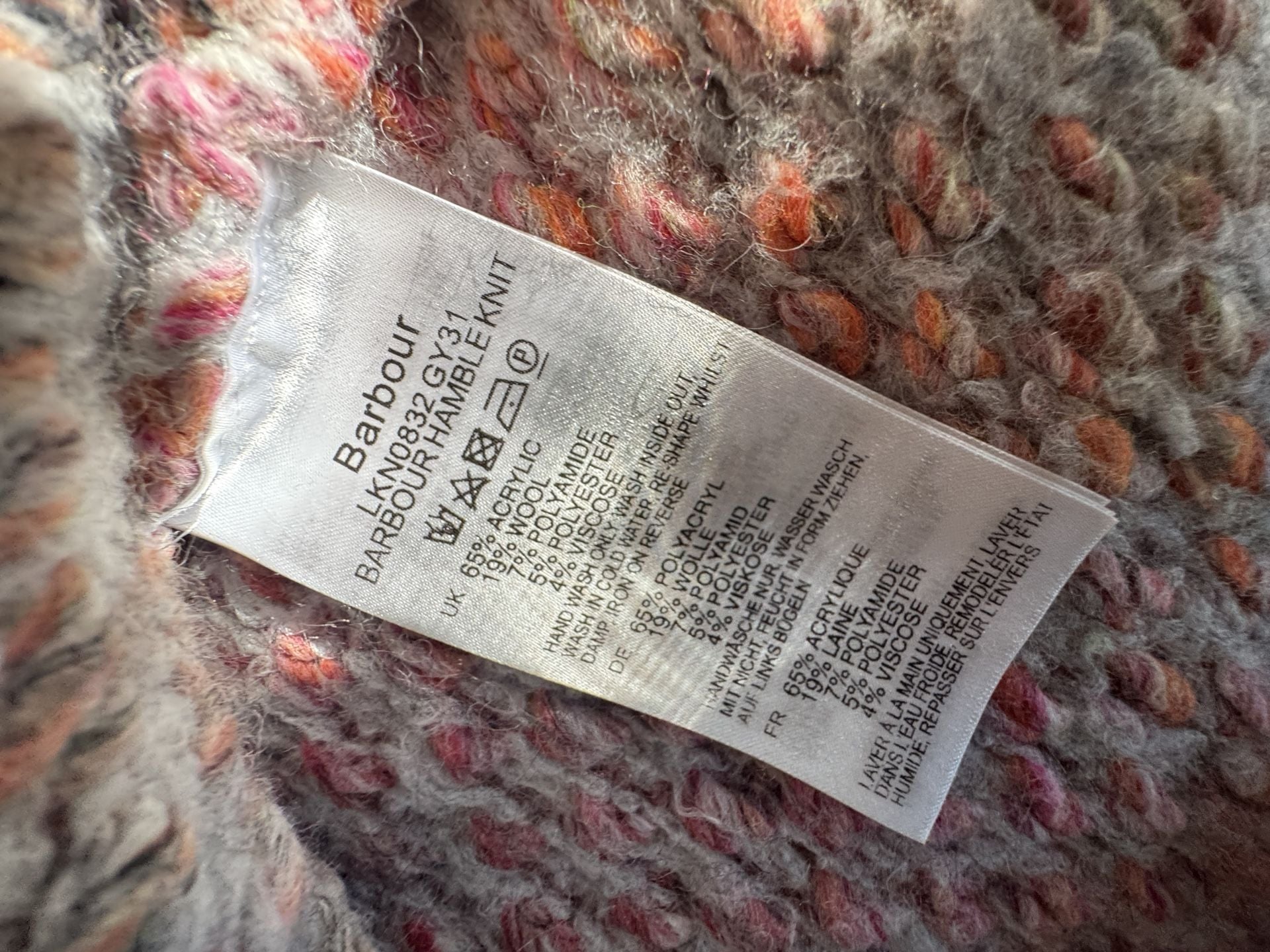 Barbour Textured Sweater Size US 8 Grey Pink Wool Blend 10