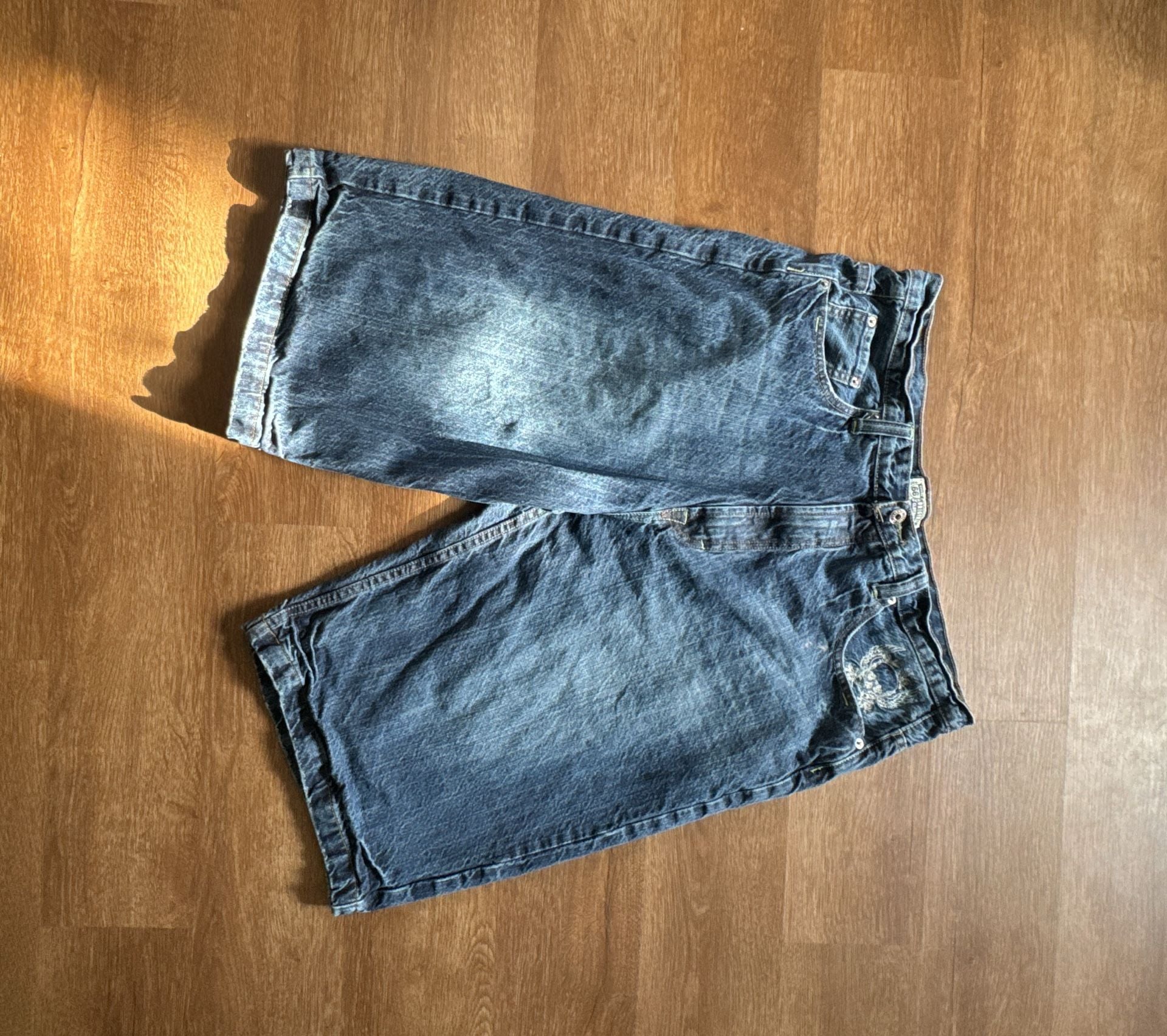 Route 66 Denim Shorts Size 38 Blue Embroidered Skull Jorts Y2K 1