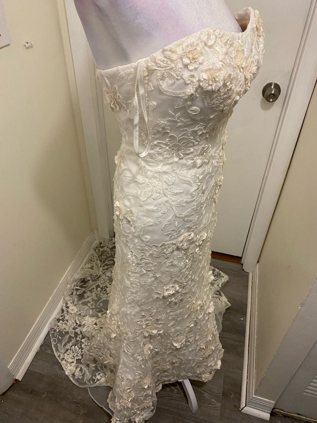 Oleg Cassini CWG464 3D Floral Lace Wedding Dress Ivory 3
