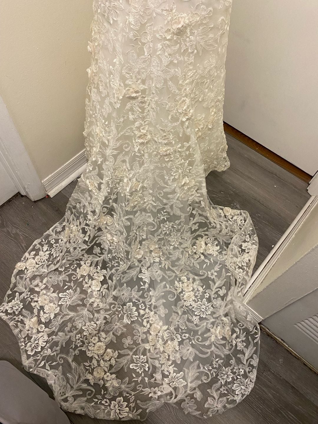 Oleg Cassini CWG464 3D Floral Lace Wedding Dress Ivory 5