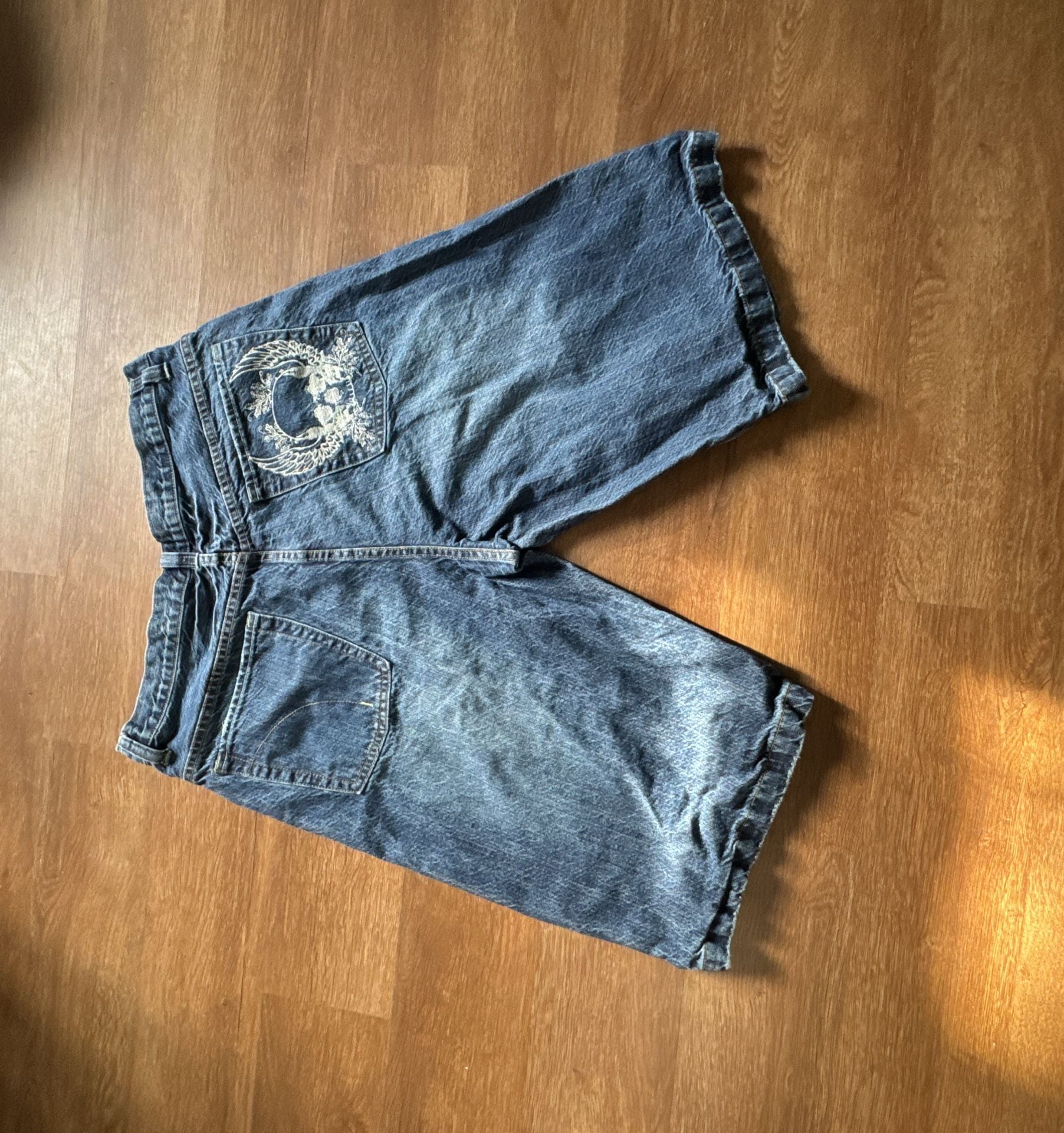 Route 66 Denim Shorts Size 38 Blue Embroidered Skull Jorts Y2K 4