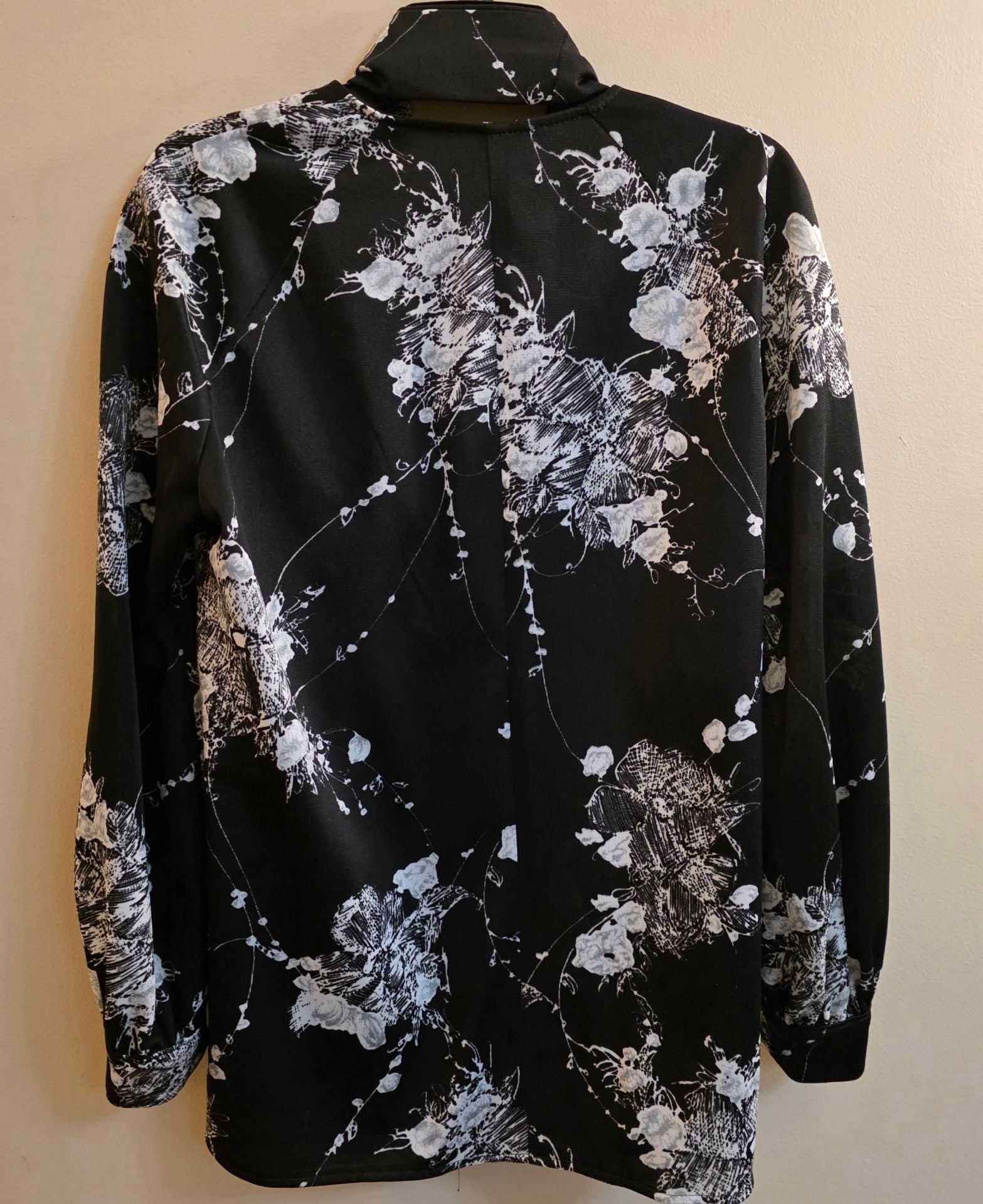 JM Collection Floral Print Tie Neck Blouse Black White 3