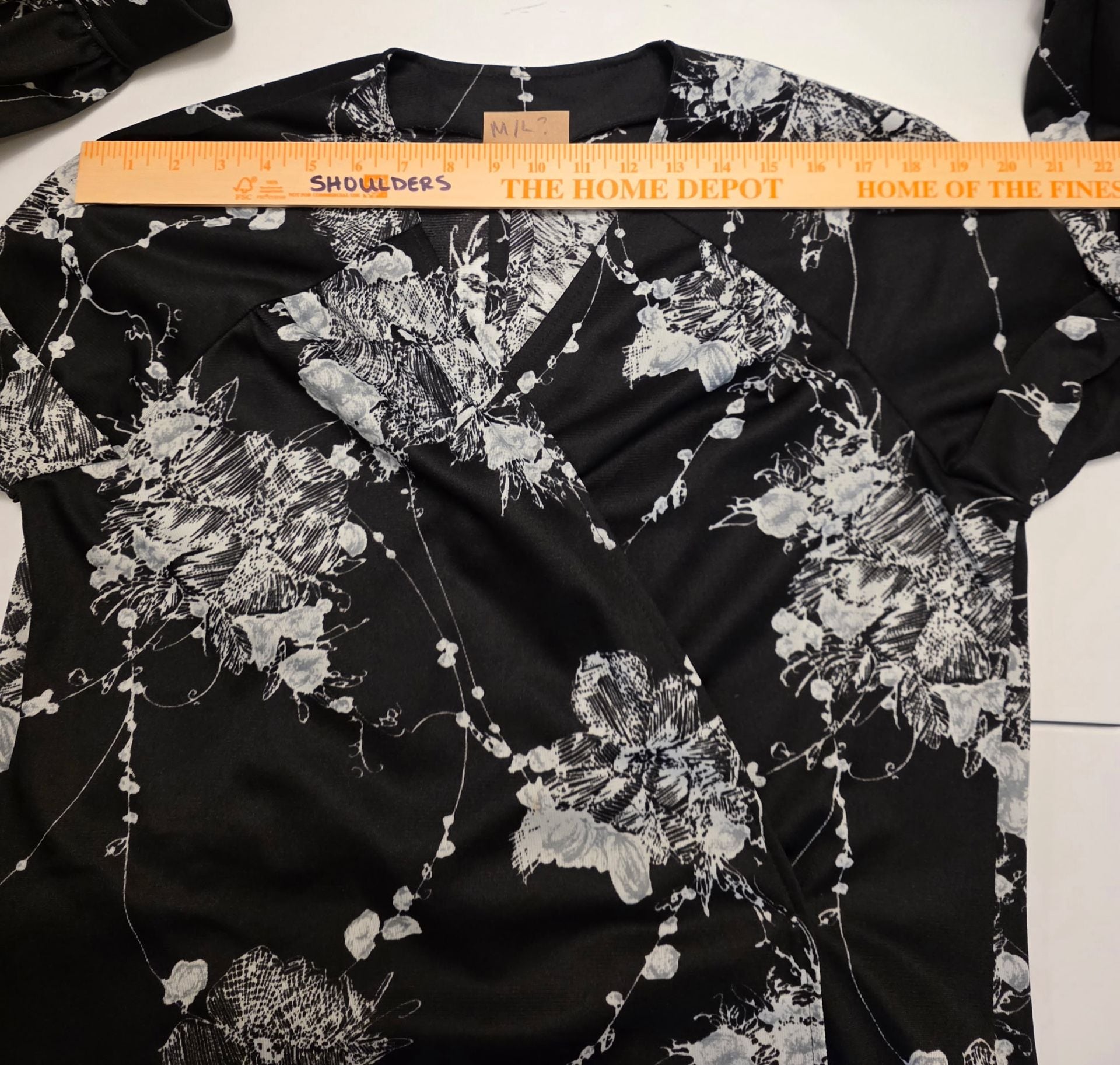 JM Collection Floral Print Tie Neck Blouse Black White 5