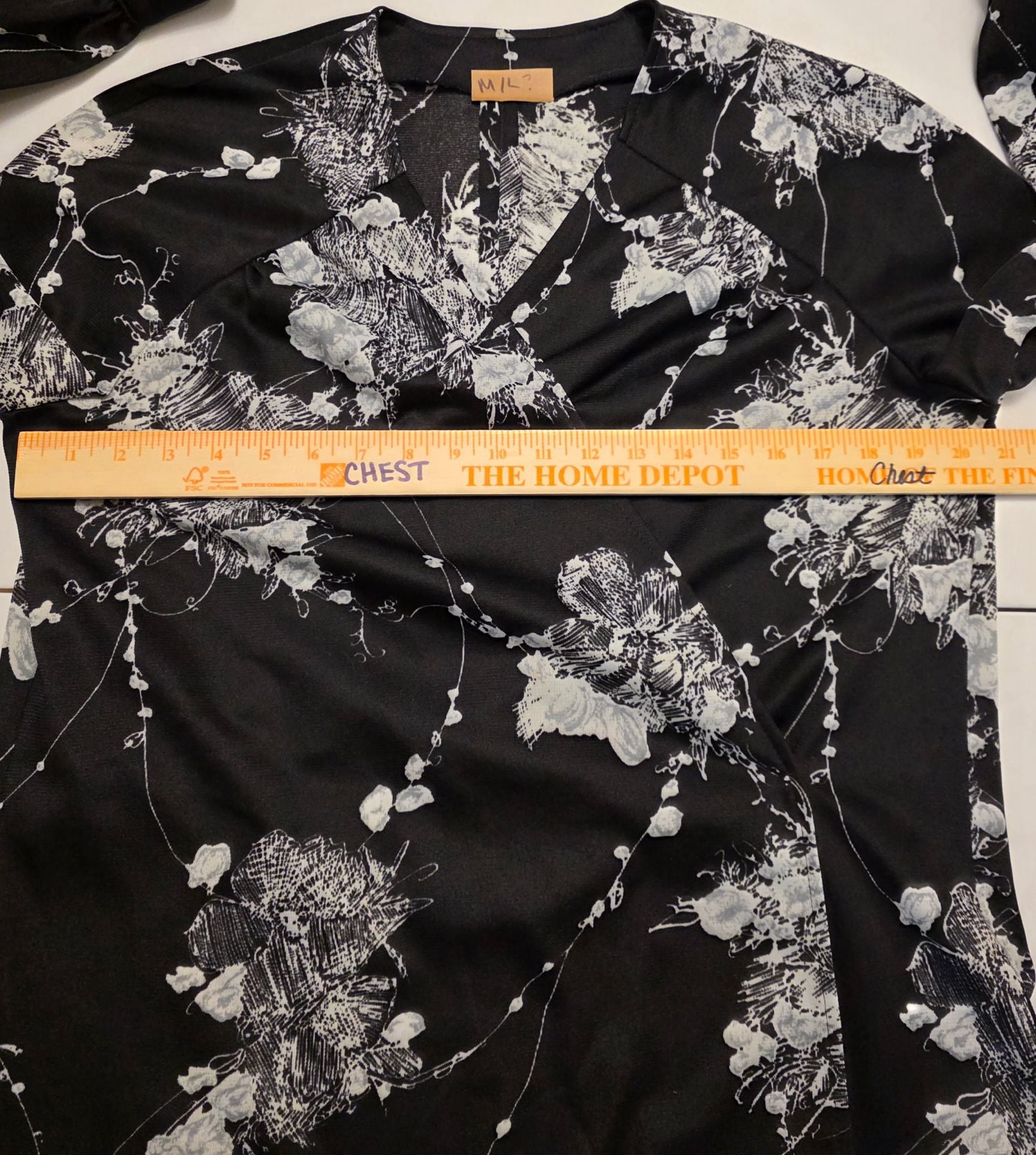 JM Collection Floral Print Tie Neck Blouse Black White 6