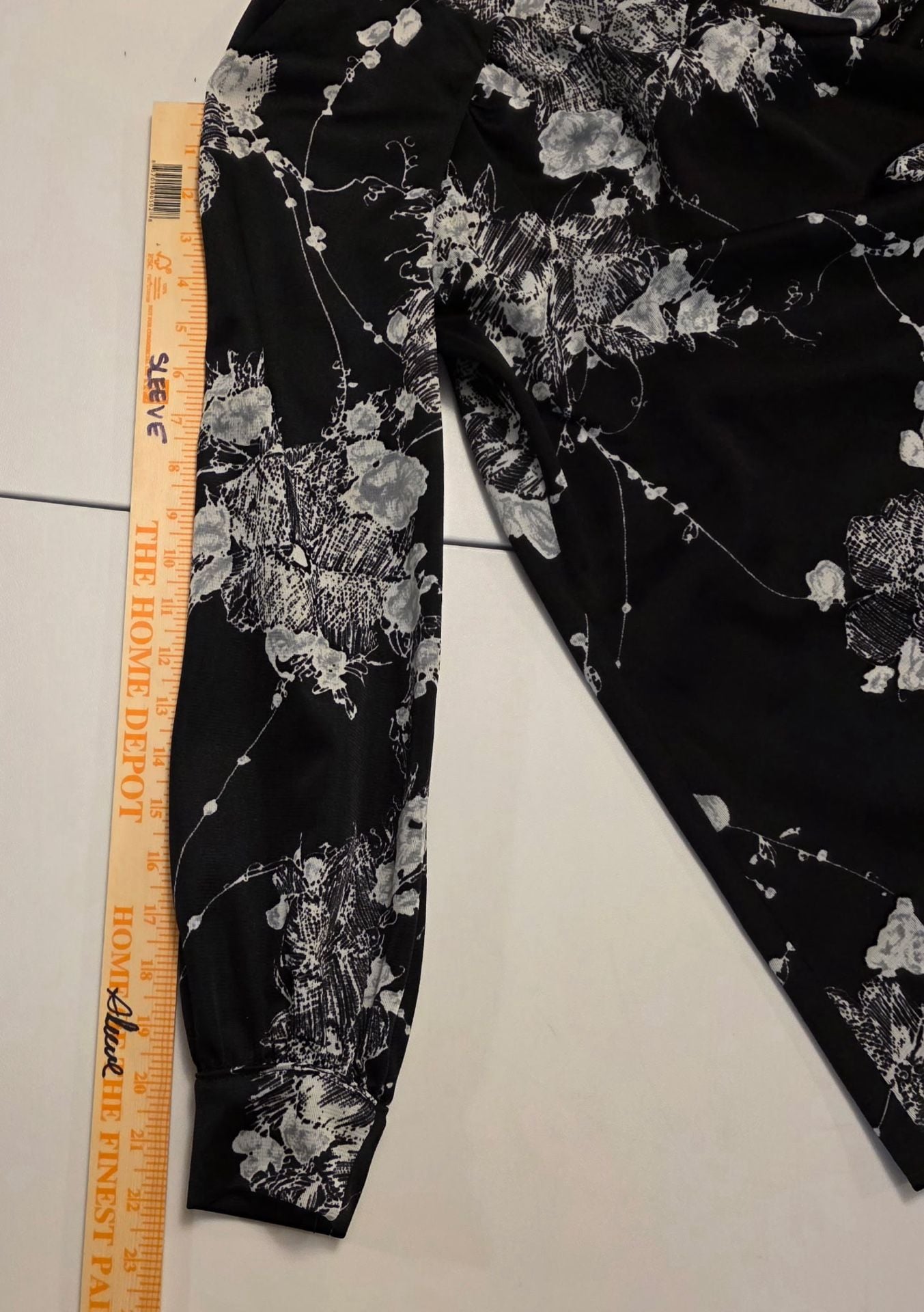 JM Collection Floral Print Tie Neck Blouse Black White 7