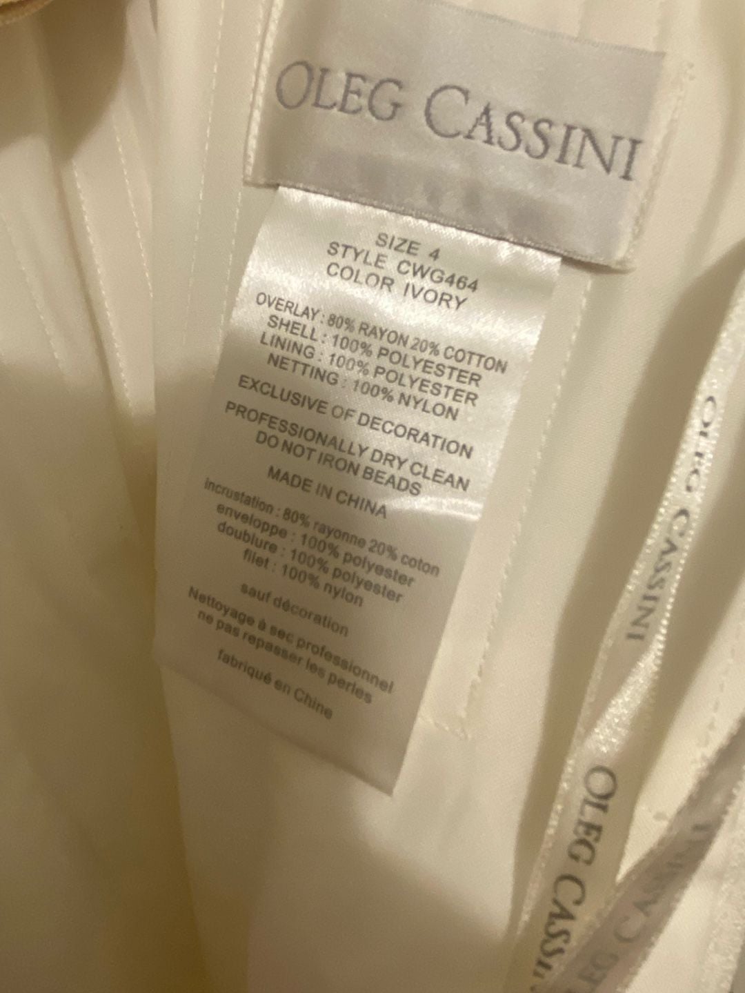 Oleg Cassini CWG464 3D Floral Lace Wedding Dress Ivory 10