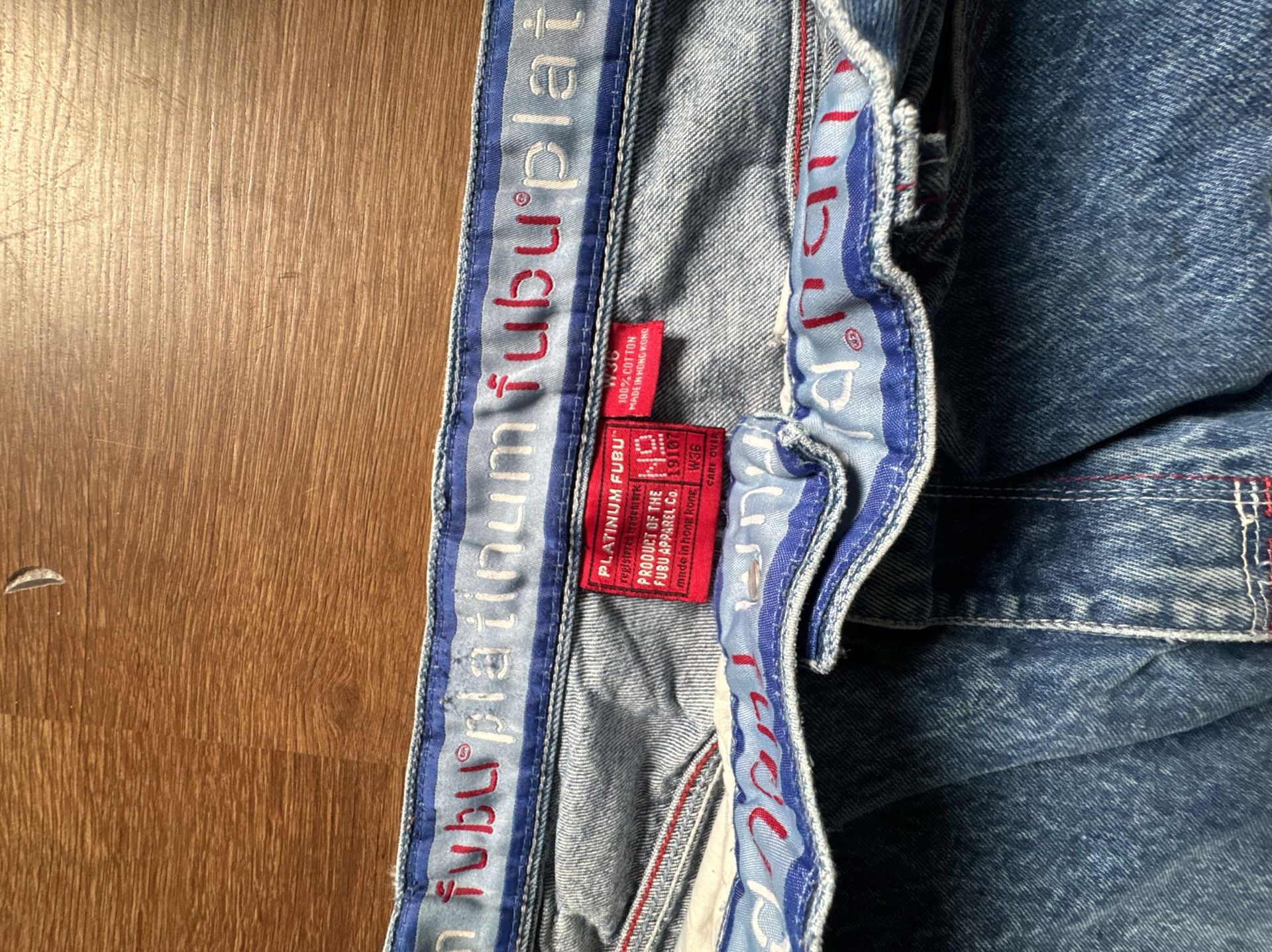Platinum Fubu Jeans Size 36 Blue Denim Cartoon Graphic Pocket Carpenter 3