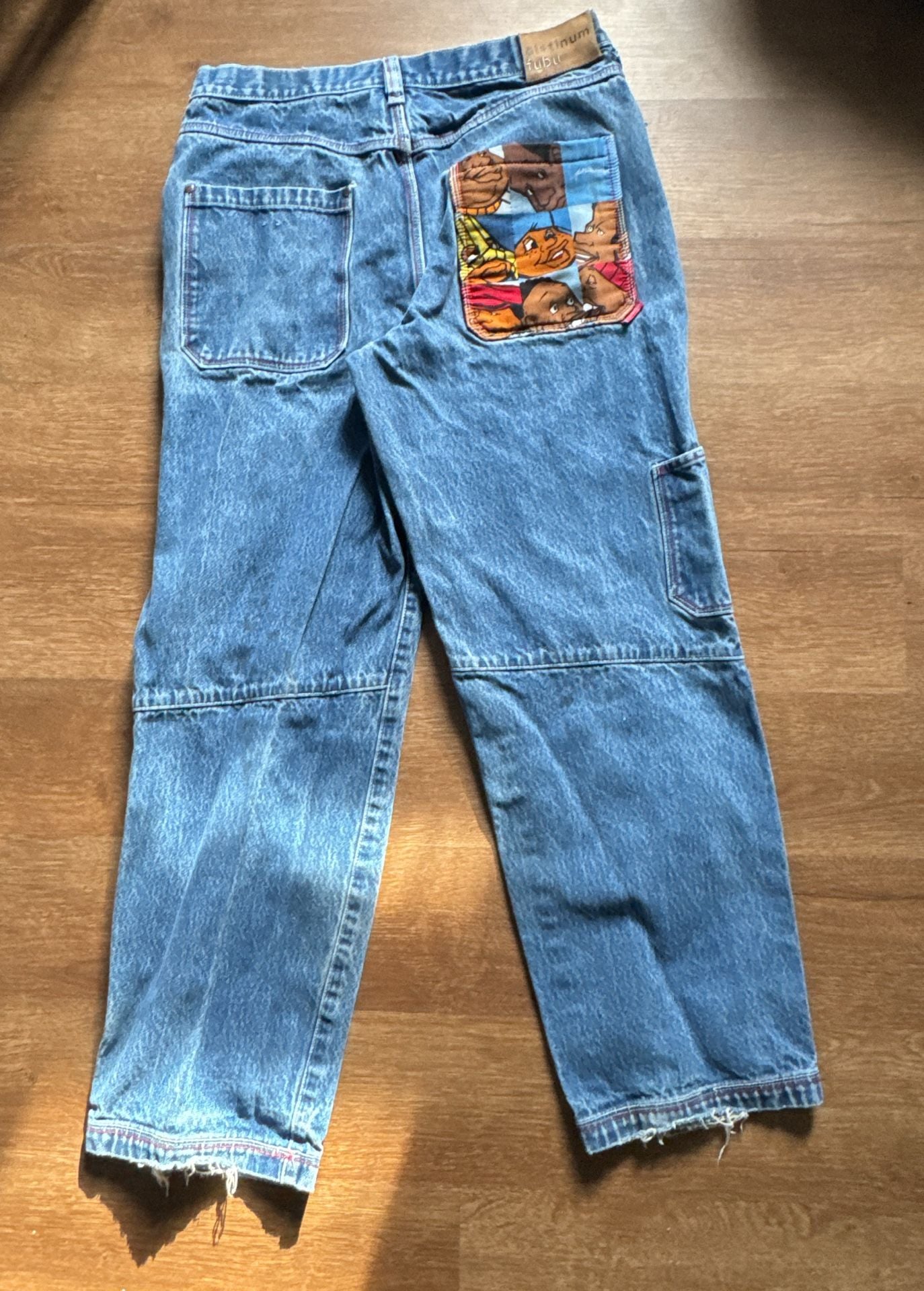 Platinum Fubu Jeans Size 36 Blue Denim Cartoon Graphic Pocket Carpenter 4