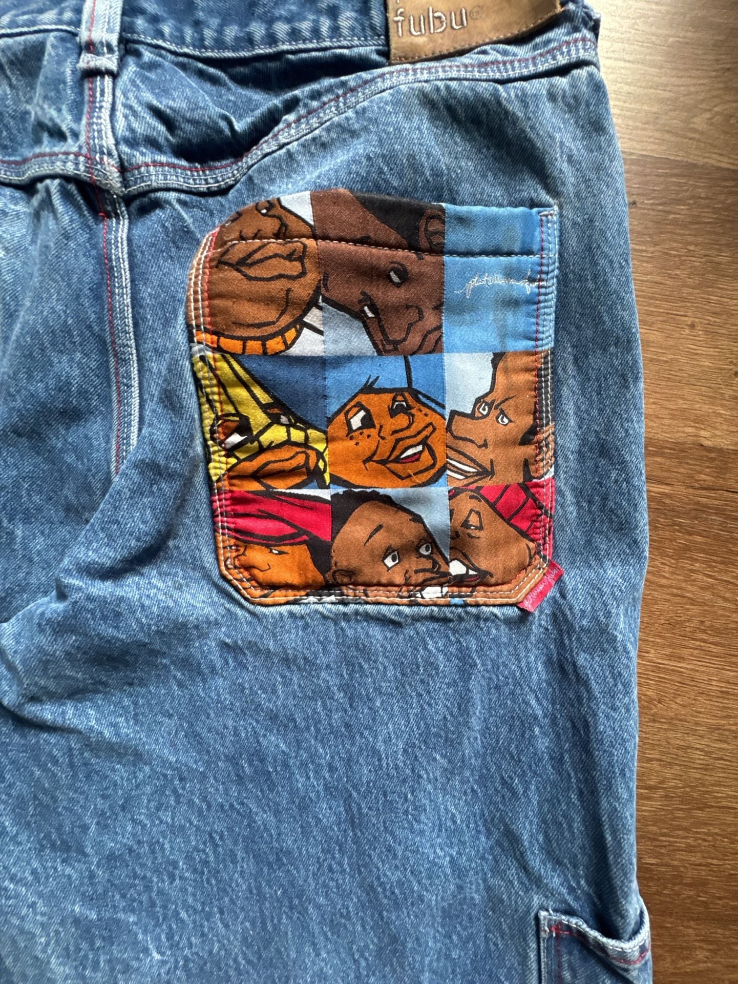 Platinum Fubu Jeans Size 36 Blue Denim Cartoon Graphic Pocket Carpenter 5