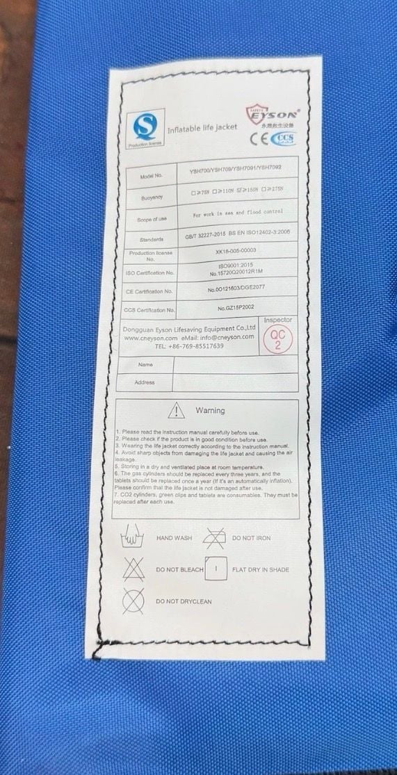 Eyson Inflatable Life Jacket Vest Blue Manual Safety PFD 6