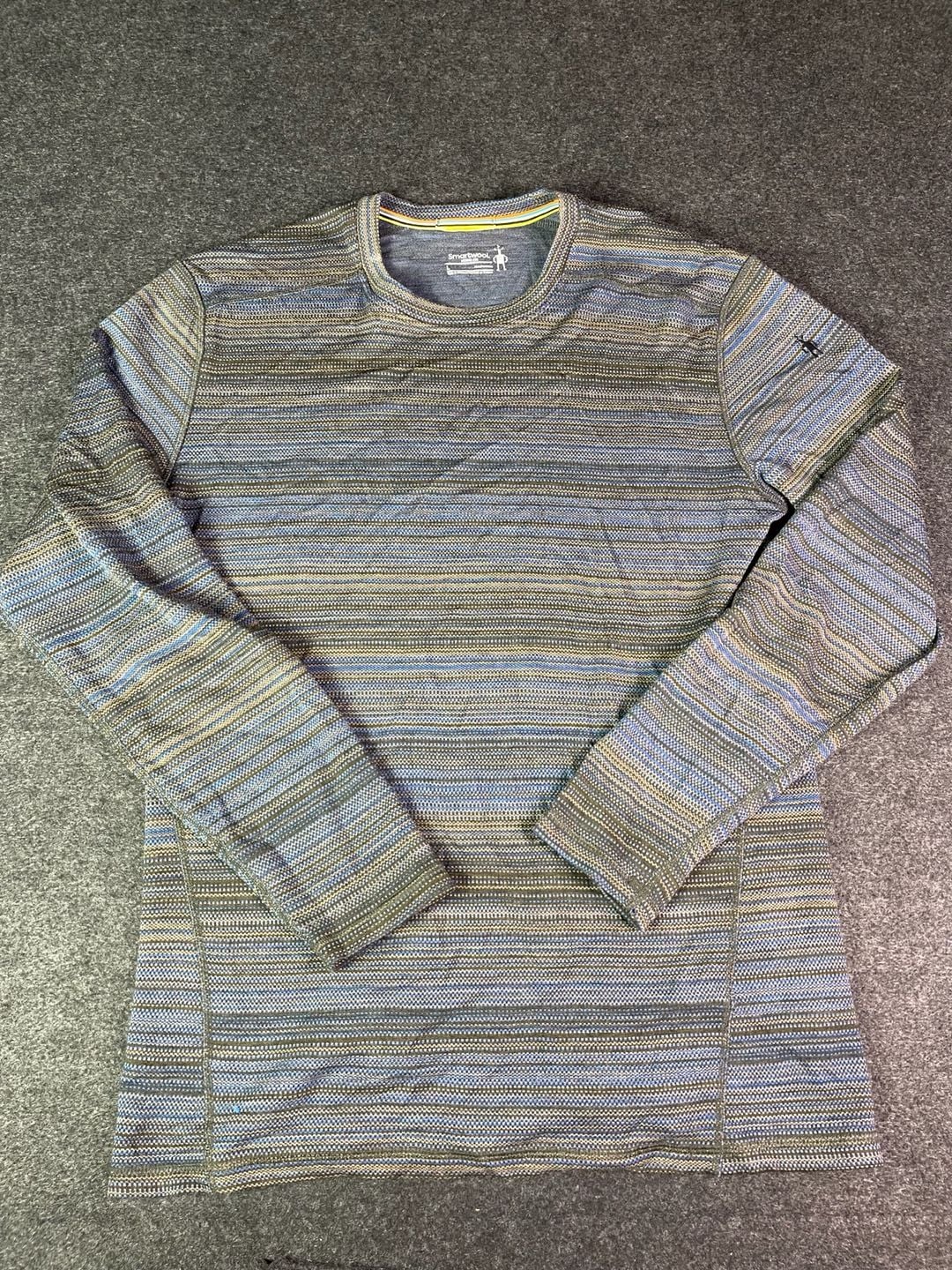 Smartwool Merino Base Layer Crew Size L Blue Striped Wool Long Sleeve 2