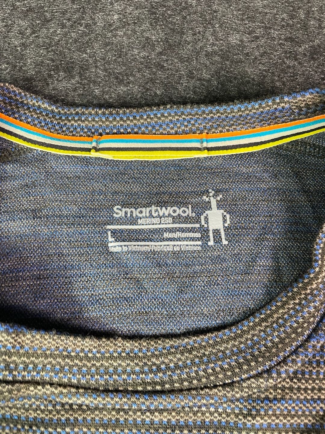 Smartwool Merino Base Layer Crew Size L Blue Striped Wool Long Sleeve 3