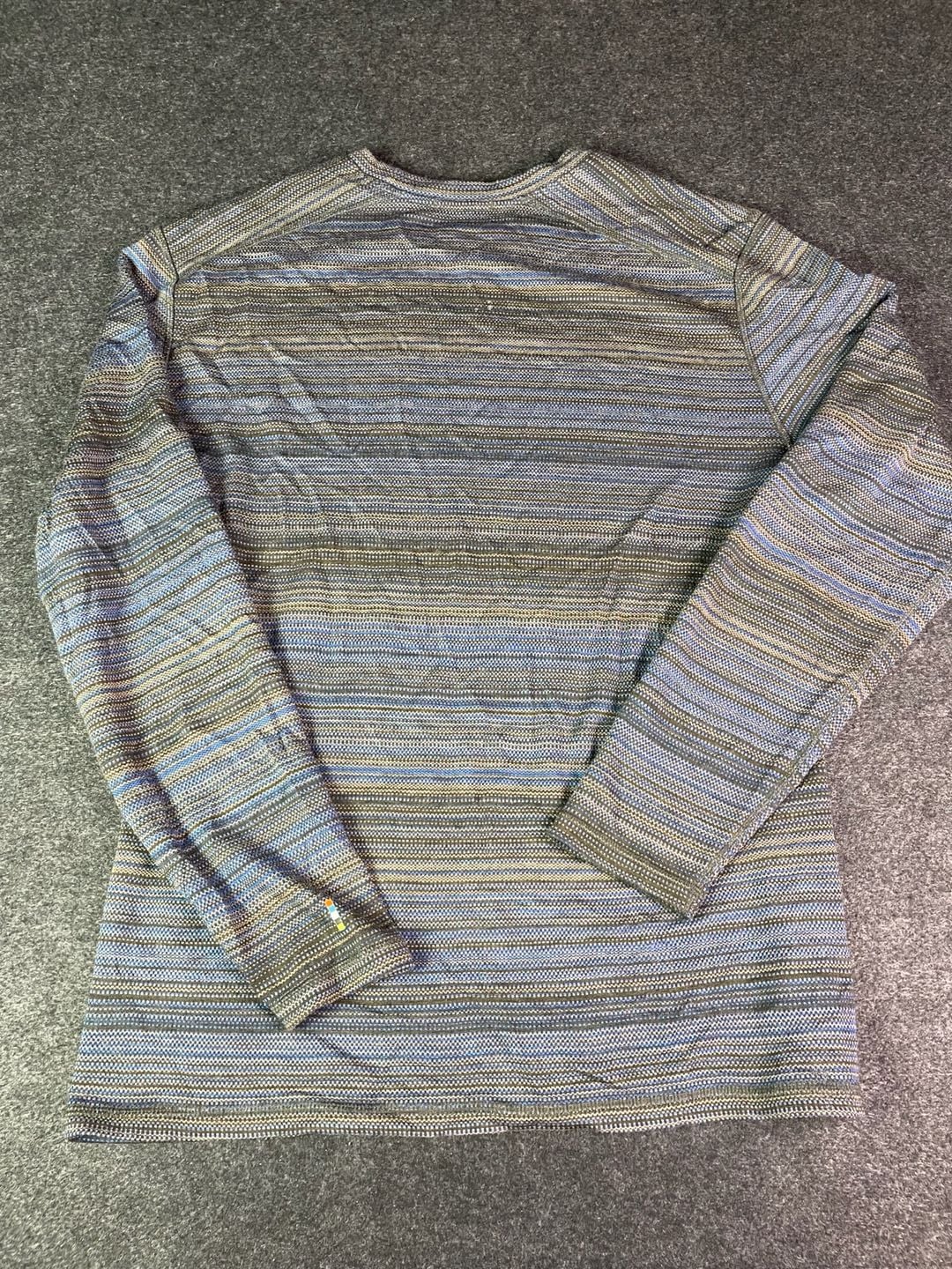 Smartwool Merino Base Layer Crew Size L Blue Striped Wool Long Sleeve 8