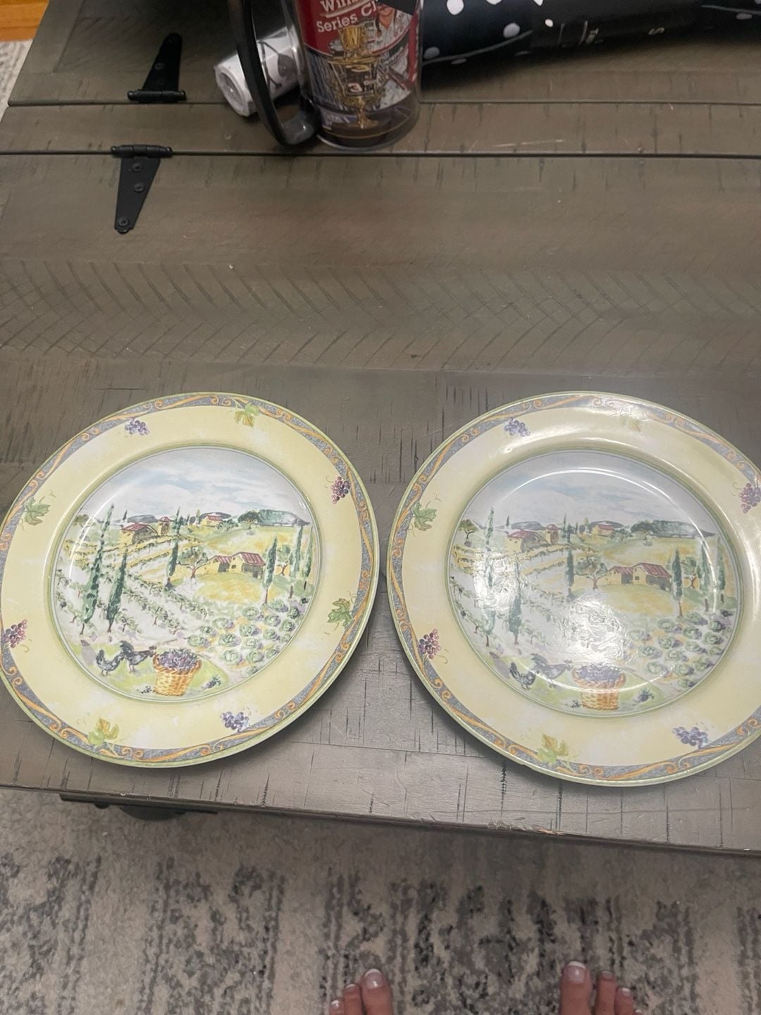PTS International Tuscan Country Dinner Plate Vineyard Scene 12