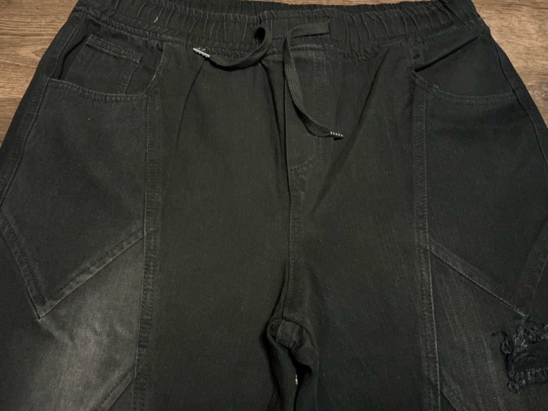 Watson Distressed Diamond Panel Baggy Denim Jeans – Jet Black 4
