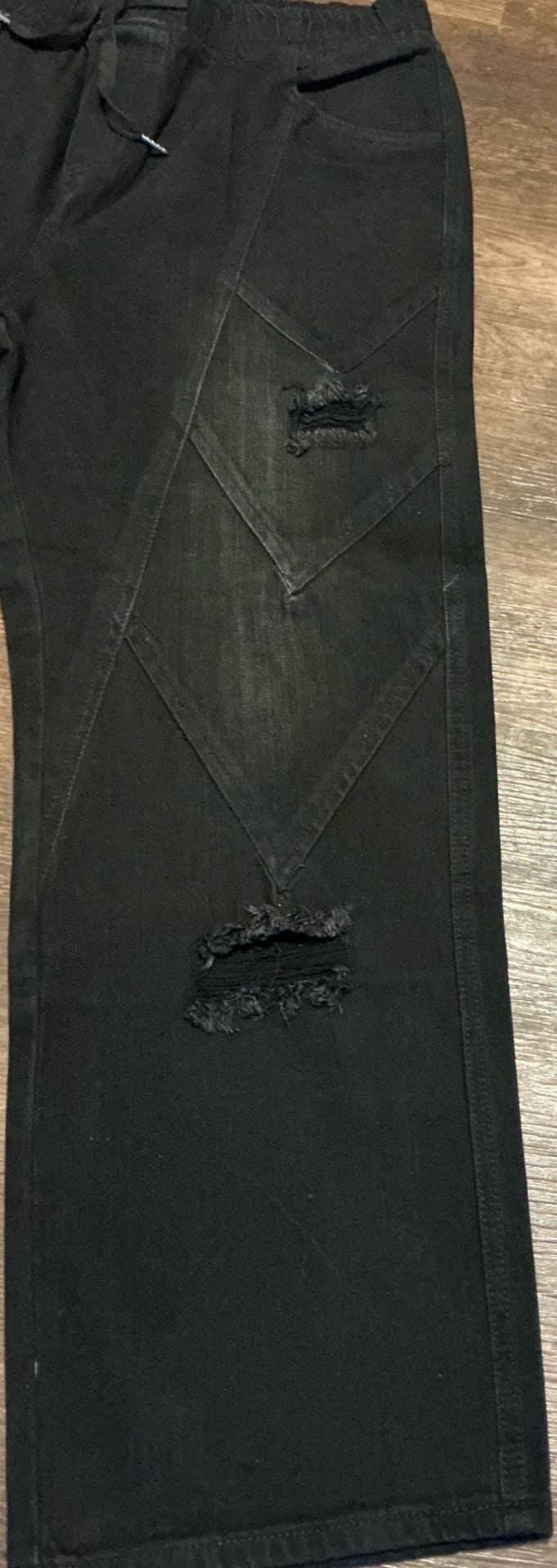 Watson Distressed Diamond Panel Baggy Denim Jeans – Jet Black 8