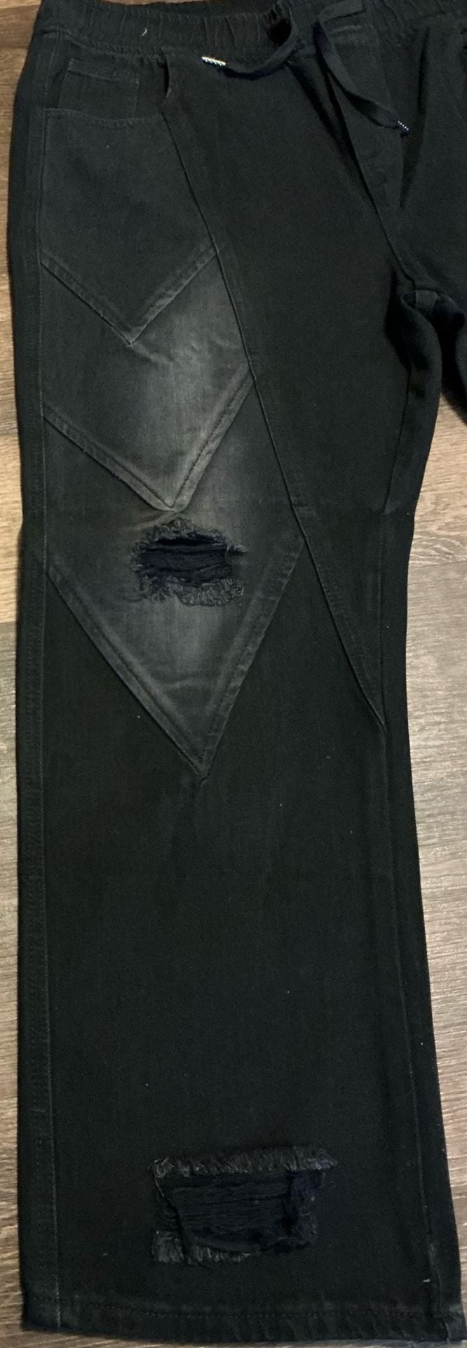 Watson Distressed Diamond Panel Baggy Denim Jeans – Jet Black 9