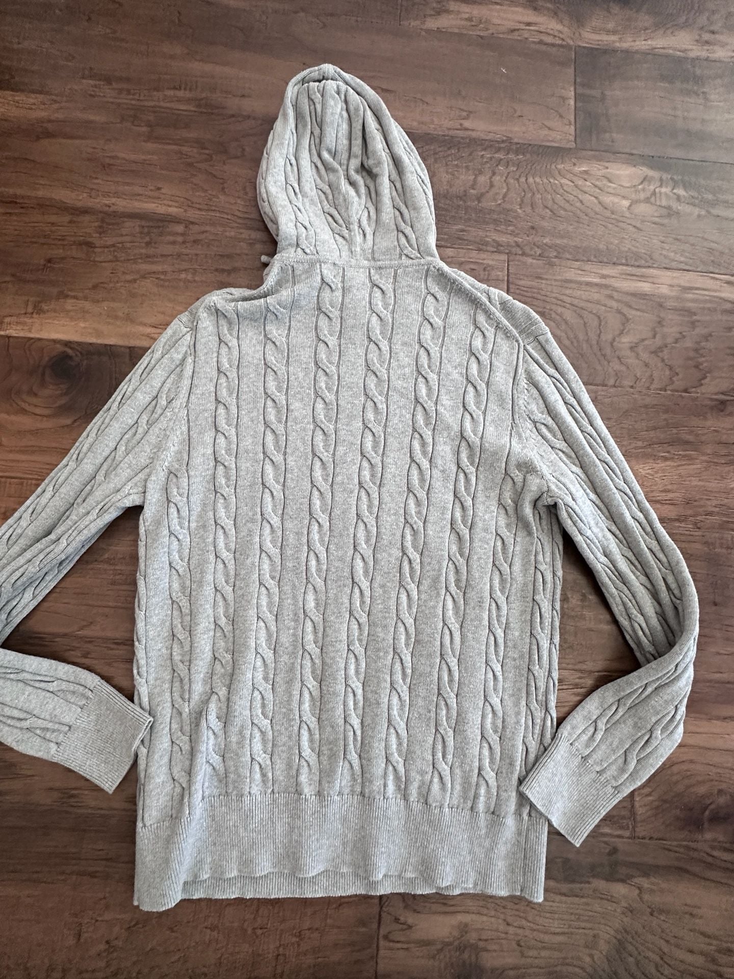 Brooks Brothers Cable Knit Hoodie Sweater Size M Gray 8