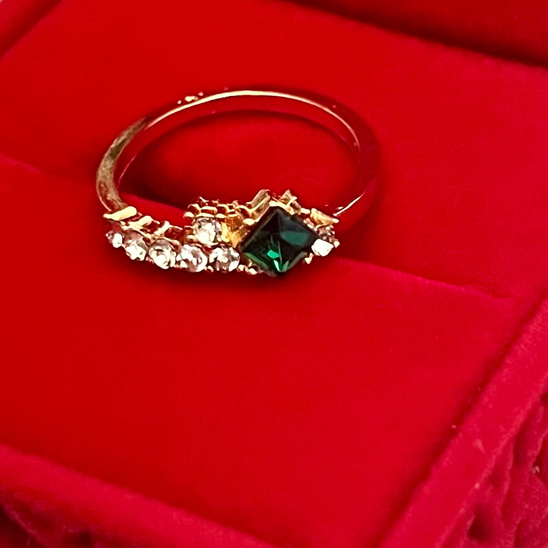 Princess Cut Emerald Gold Ring with Accent Stones Titanium Steel Size 6 4