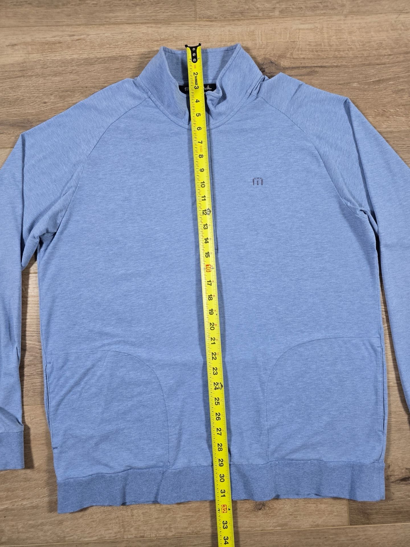 TravisMathew Men’s XL Blue Heather Quarter Zip Golf Pullover Pockets 4