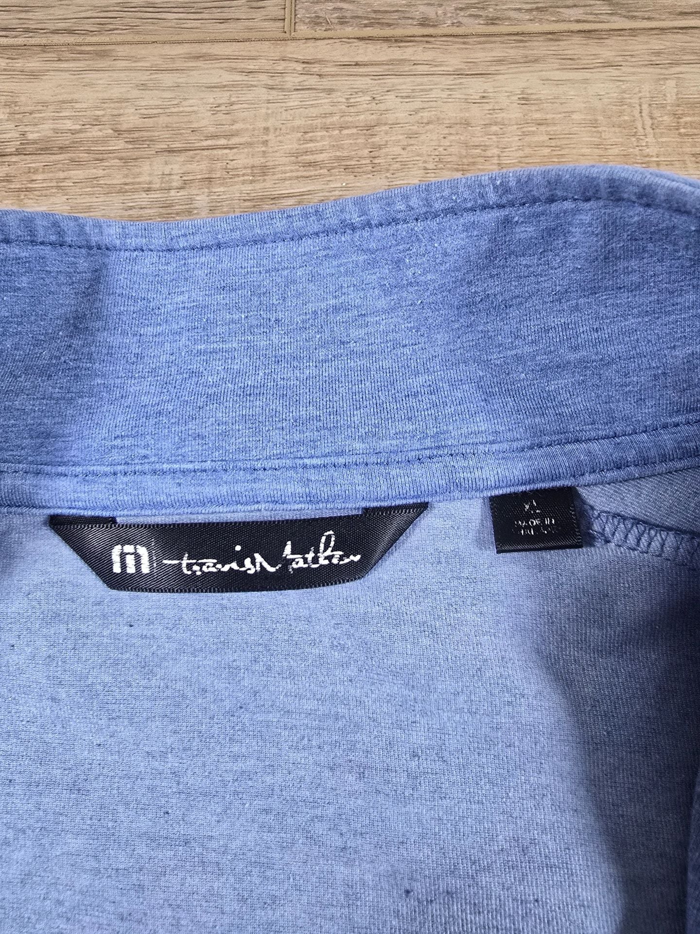 TravisMathew Men’s XL Blue Heather Quarter Zip Golf Pullover Pockets 6
