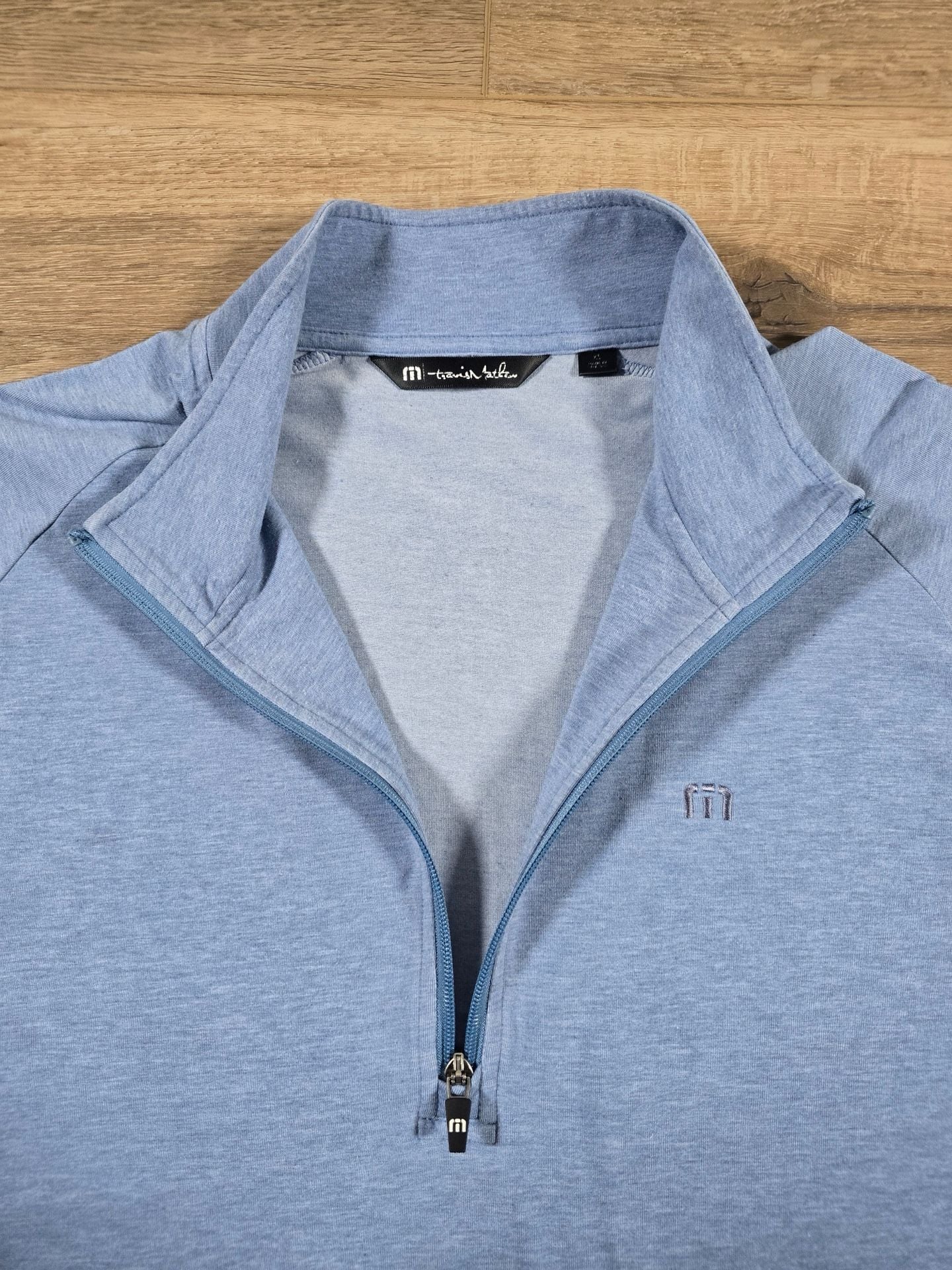 TravisMathew Men’s XL Blue Heather Quarter Zip Golf Pullover Pockets 8
