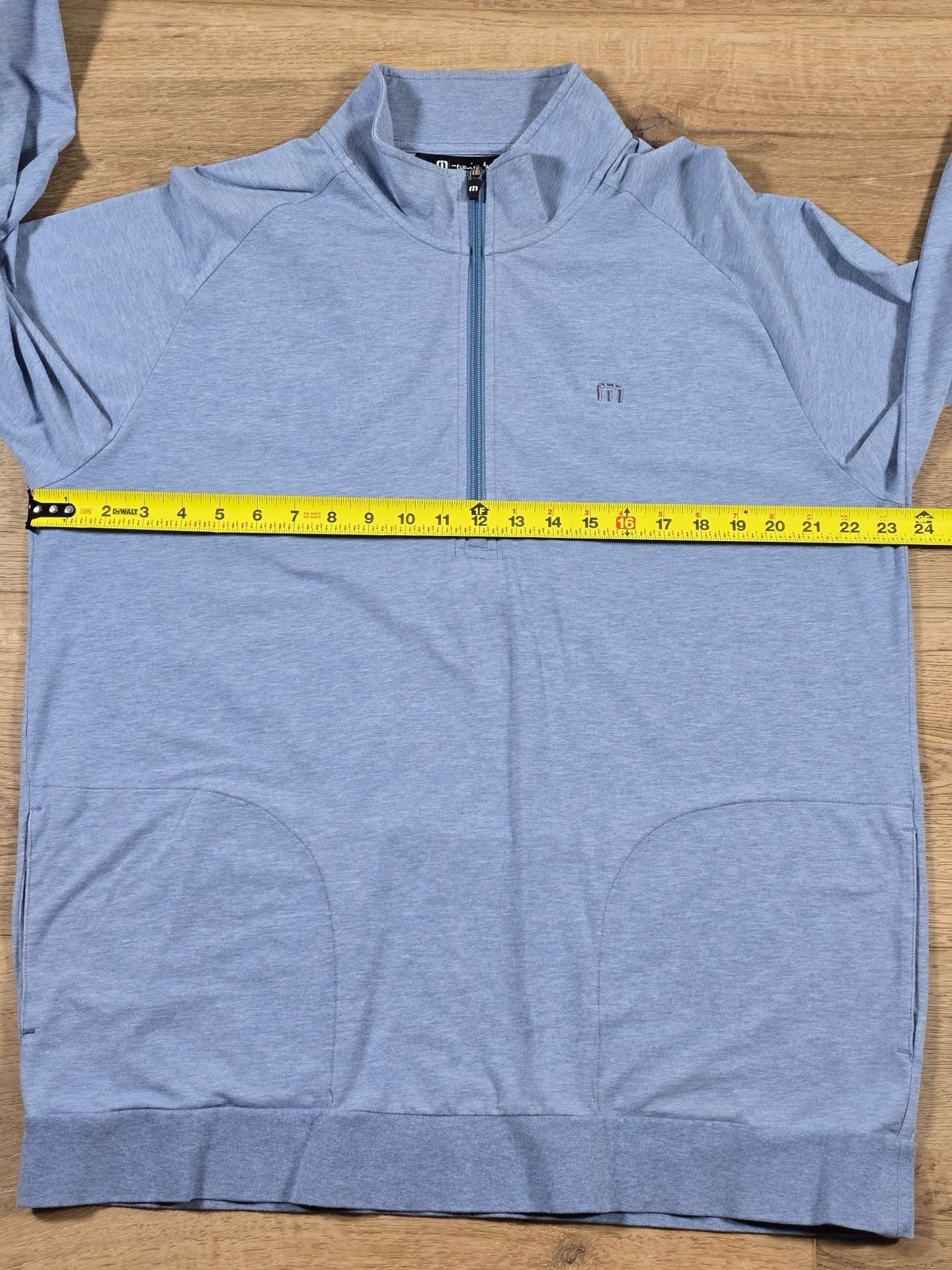 TravisMathew Men’s XL Blue Heather Quarter Zip Golf Pullover Pockets 9