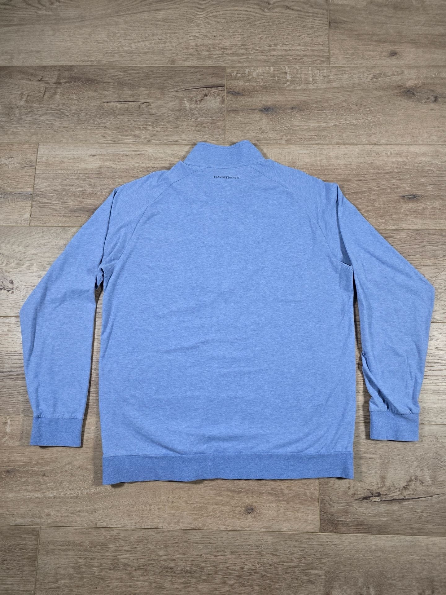 TravisMathew Men’s XL Blue Heather Quarter Zip Golf Pullover Pockets 10