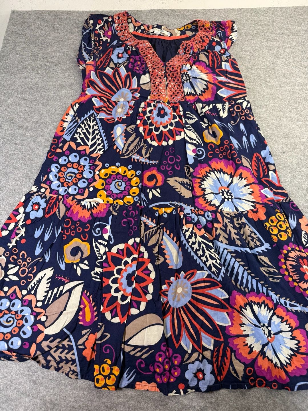 Boden Floral Maxi Dress Size US 8R Navy Blue Embroidered Tiered Sleeveless 2
