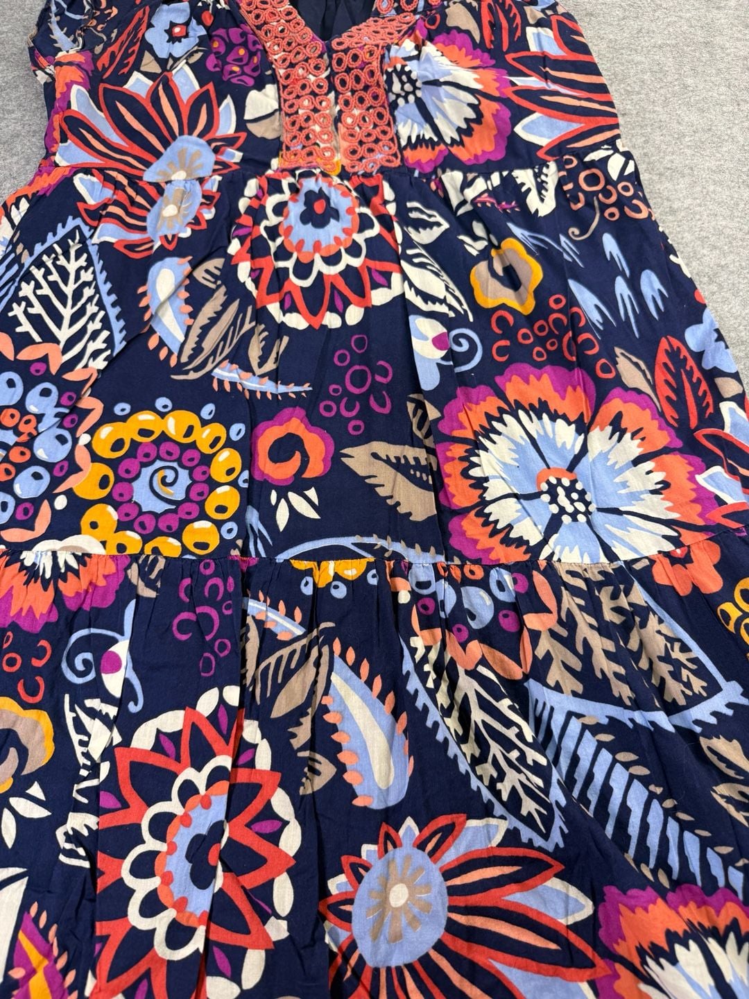 Boden Floral Maxi Dress Size US 8R Navy Blue Embroidered Tiered Sleeveless 5