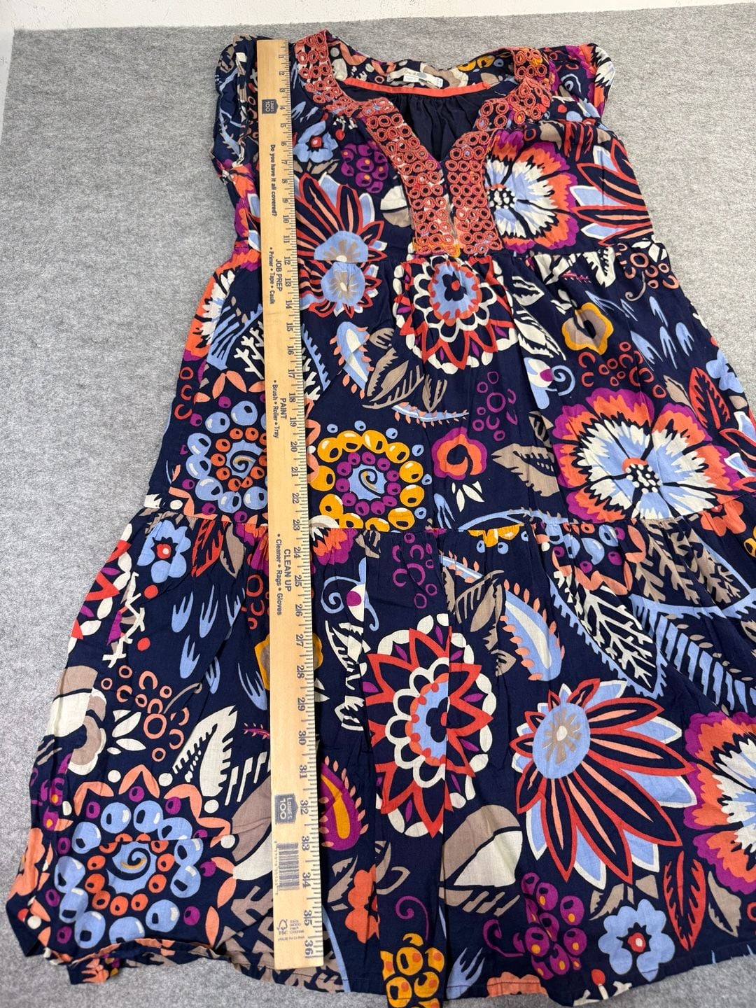 Boden Floral Maxi Dress Size US 8R Navy Blue Embroidered Tiered Sleeveless 7