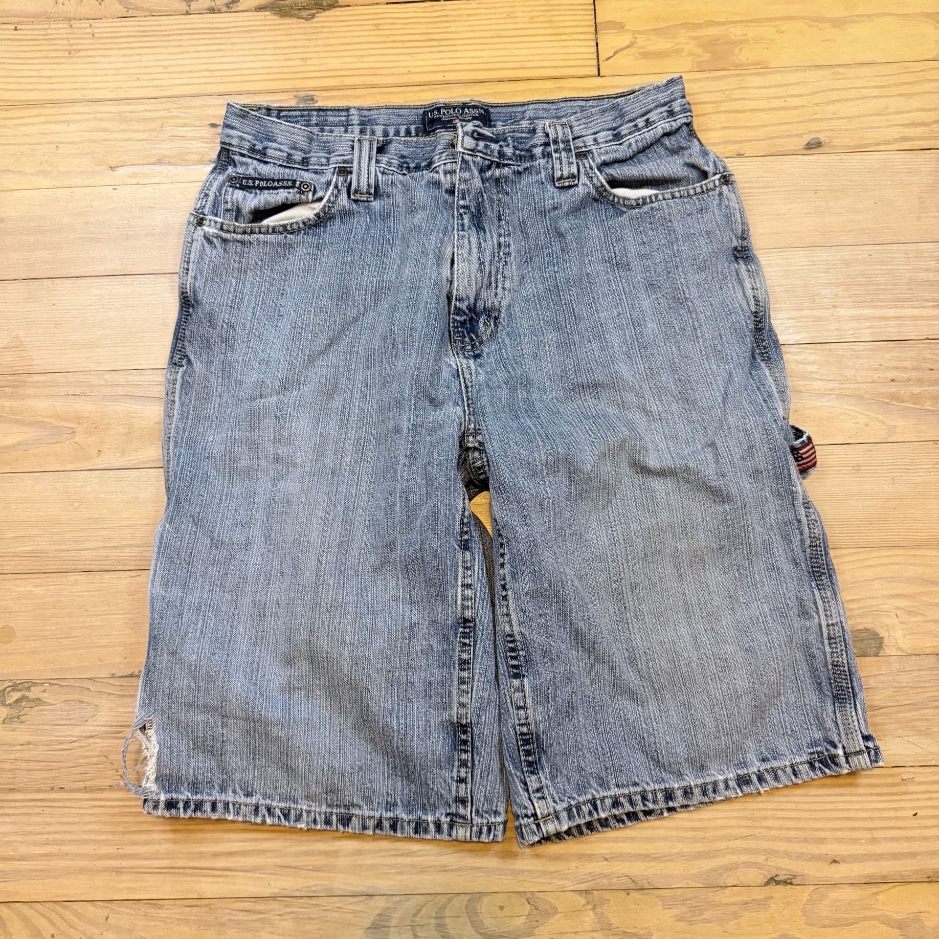 U.S. Polo Assn. Denim Carpenter Shorts Blue Light Wash Y2K 4