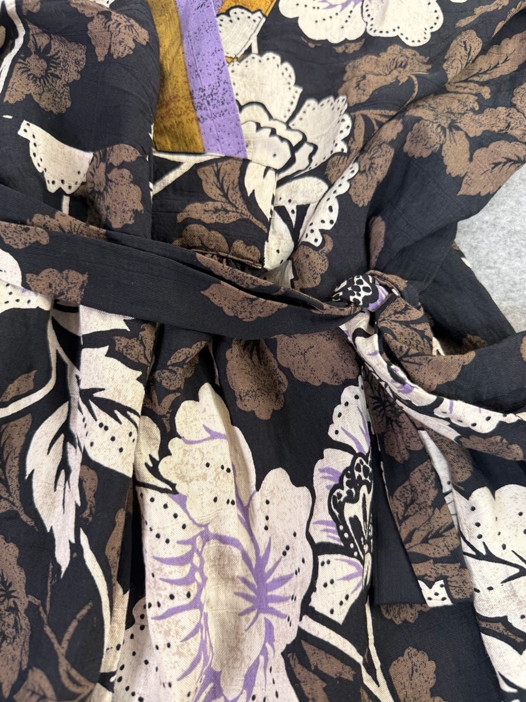 Sofia Jeans Floral Midi Dress Size L Black Tie Back Kimono Sleeve 5